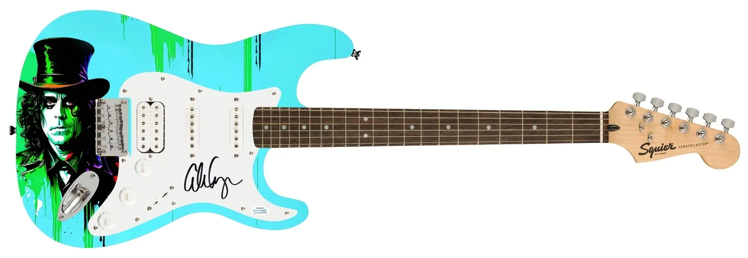 Alice Cooper Signed "The Mad Hatter" Custom Graphics Guitar, image 2