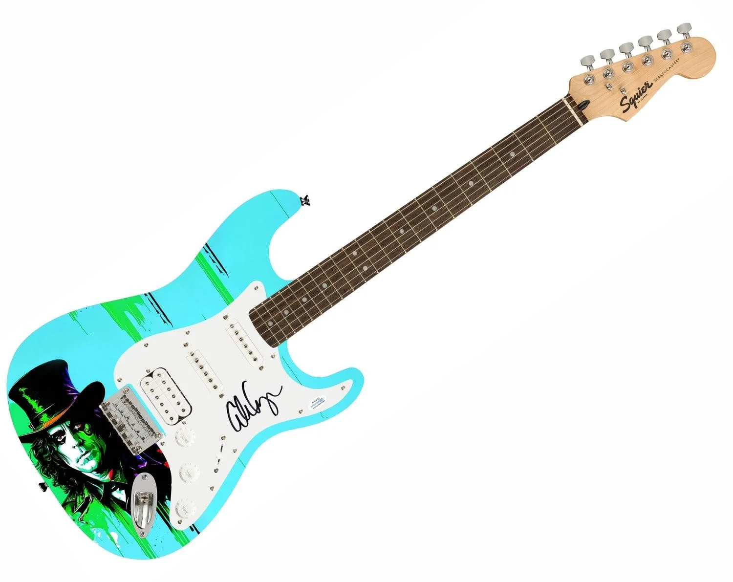 Alice Cooper Signed "The Mad Hatter" Custom Graphics Guitar, image 3