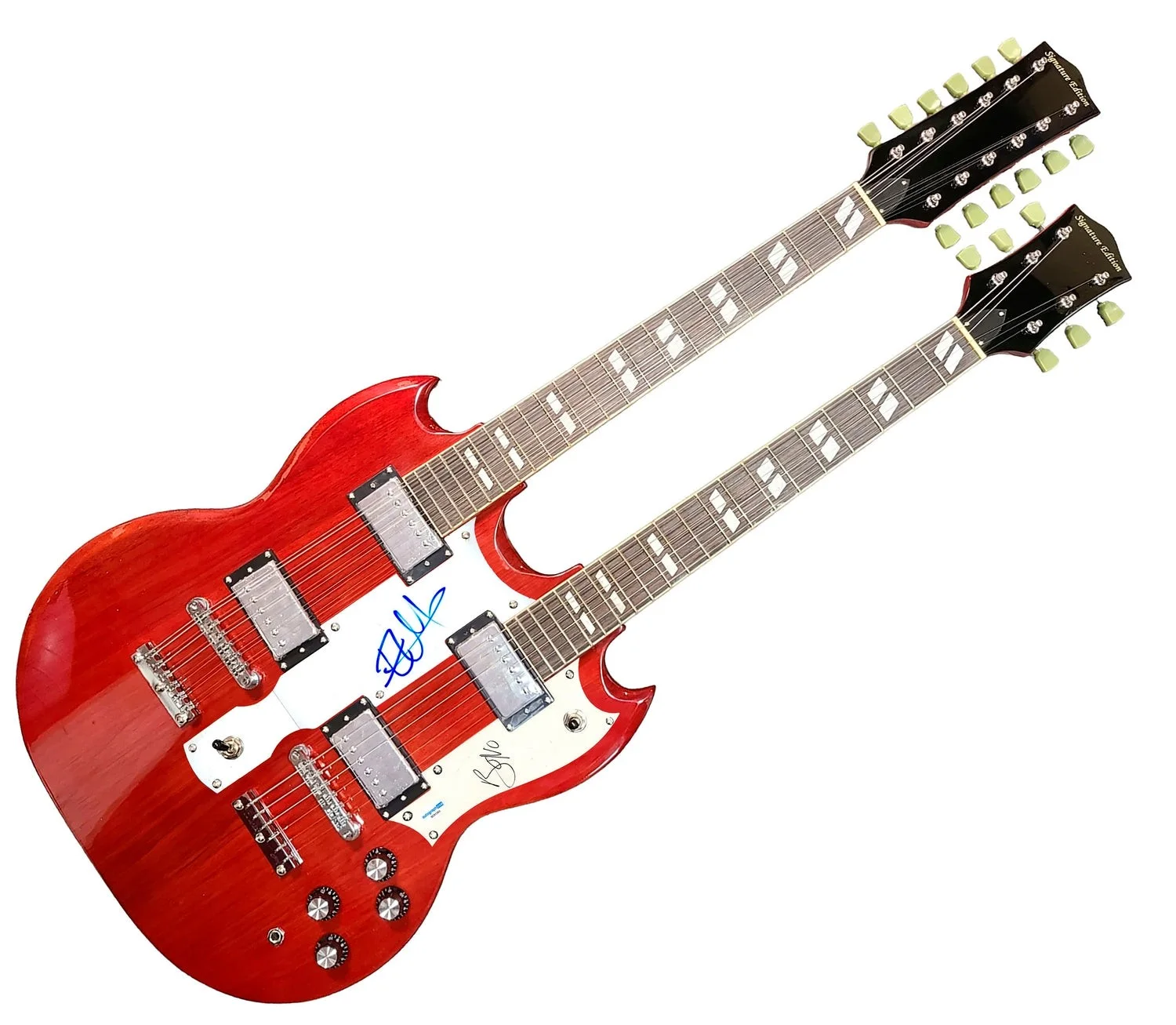 U2 Bono & Edge Autographed 18-String Double Neck SG Guitar, image 2