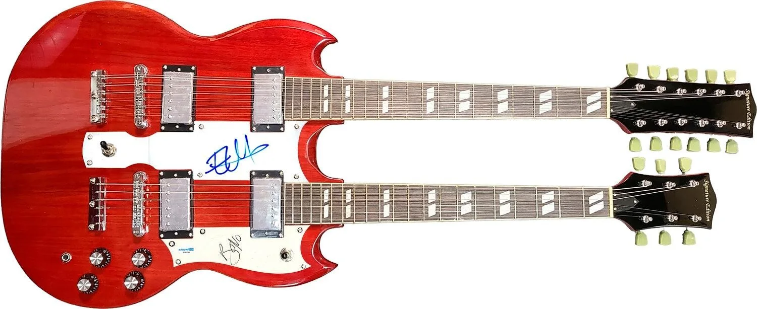 U2 Bono & Edge Autographed 18-String Double Neck SG Guitar, image 3