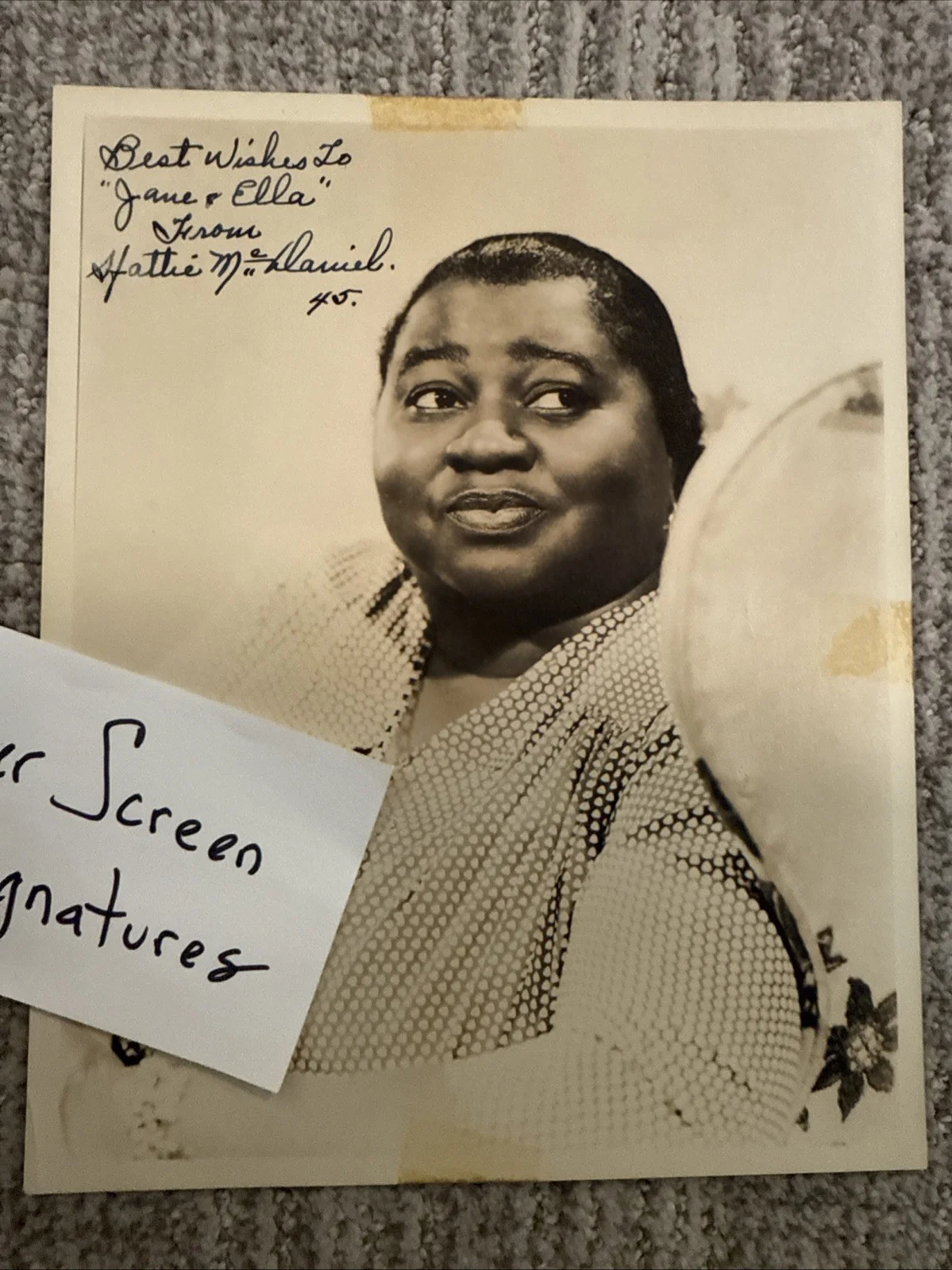 Hattie McDaniel Signed 1945 Photo “Beulah” Autograph First AA Oscar Winner JSA, image 2