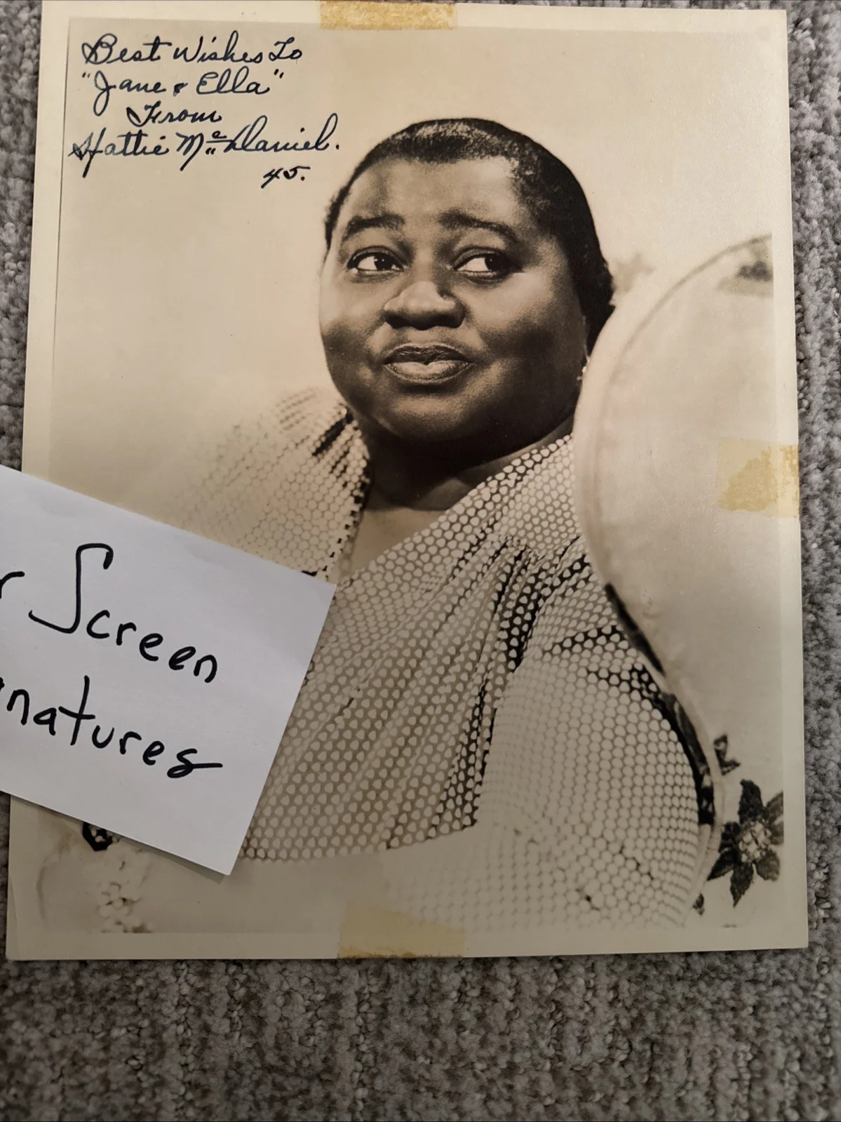 Hattie McDaniel Signed 1945 Photo “Beulah” Autograph First AA Oscar Winner JSA, image 3