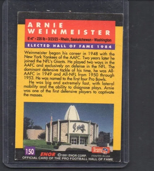 Arnie Weinmeister 1991 Hall of Fame Enor 150 Signature Series Autograph, изображение 2
