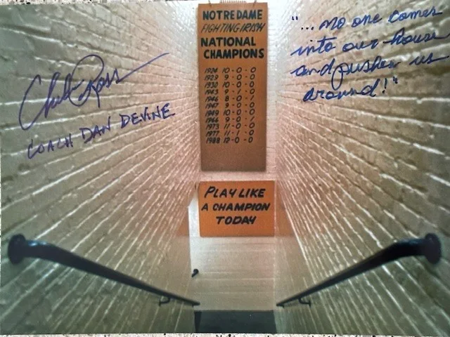 CHELCIE ROSS — CHELCIE ROSS SIGNED "DAN DEVINE" RUDY (NOTRE DAME) SIGNED 5X7 PHOTO WITH QUOTE 3