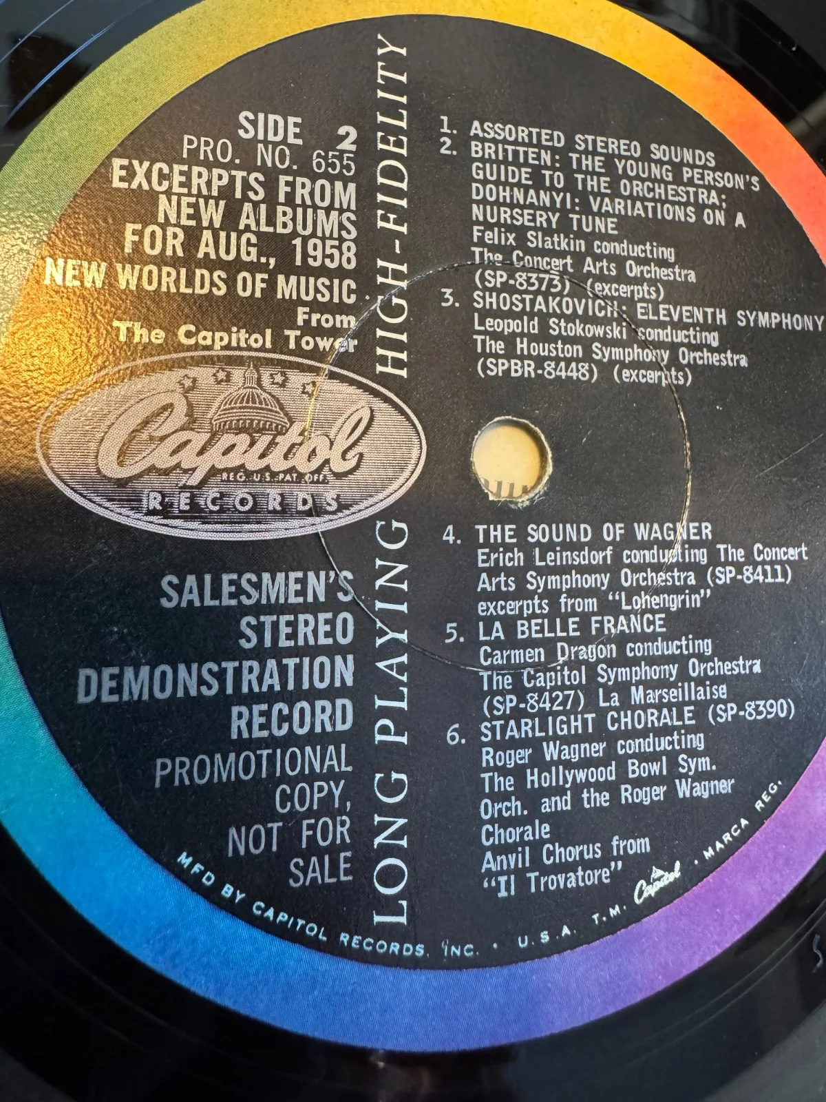 Capital Stereo Demonstration Record PRO 638 Not For Sale Vinyl LP, image 5