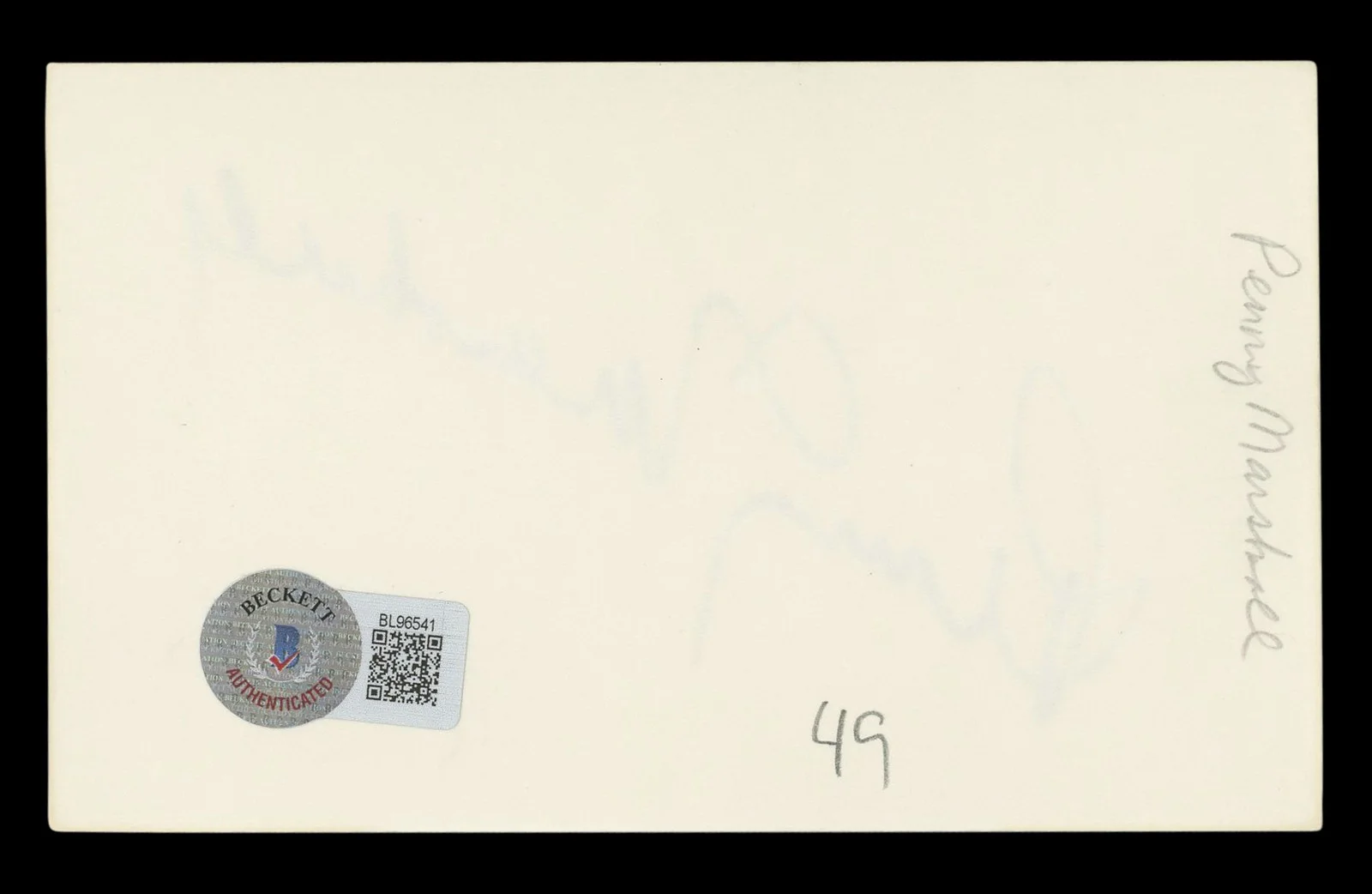 Penny Marshall — Penny Marshall Laverne & Shirley Authentic Signed 3x5 Index Card BAS #BL96541, изображение 2