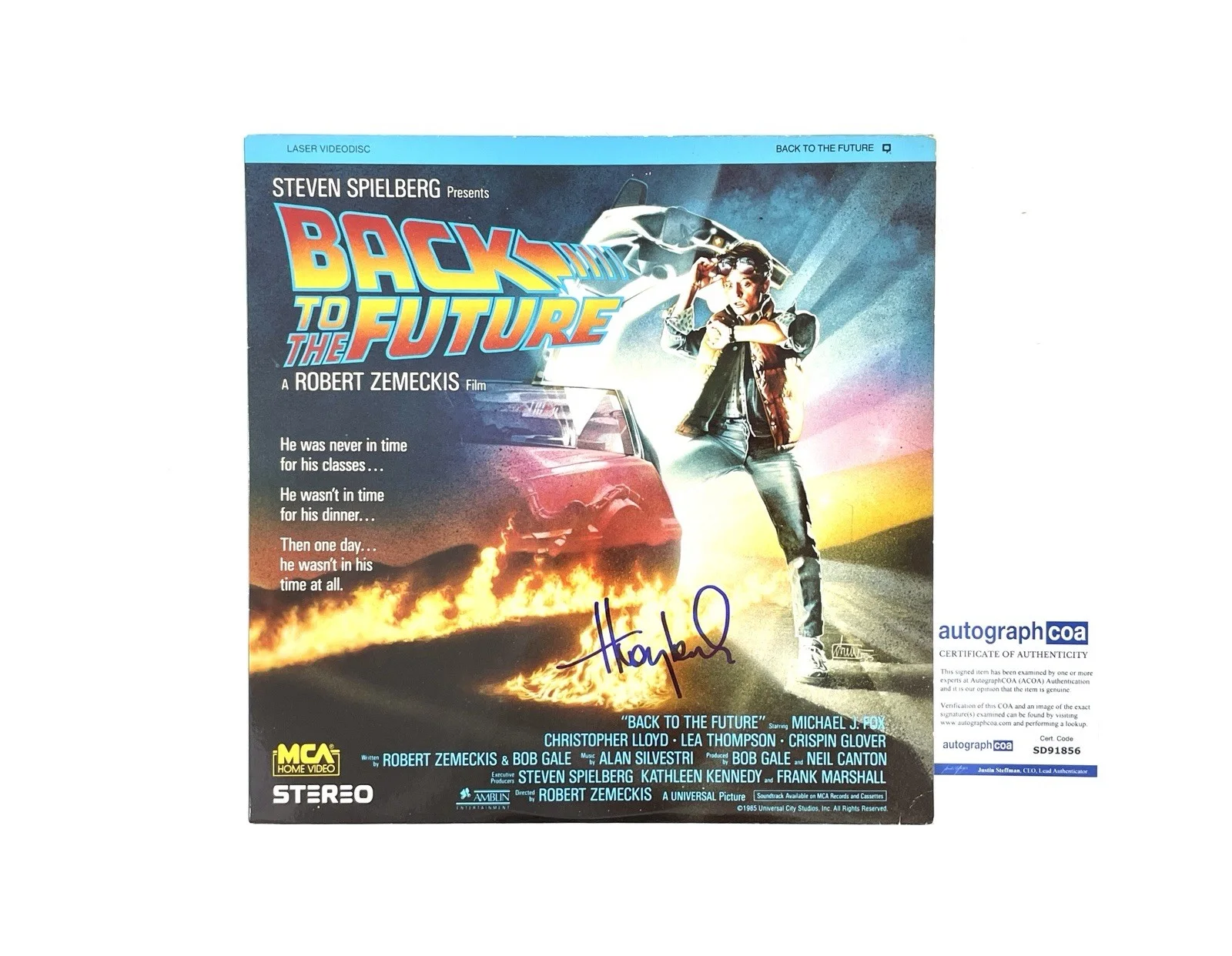 Huey Lewis — Back to the Future Huey Lewis Autographed Signed Laserdisc Movie ACOA Certified