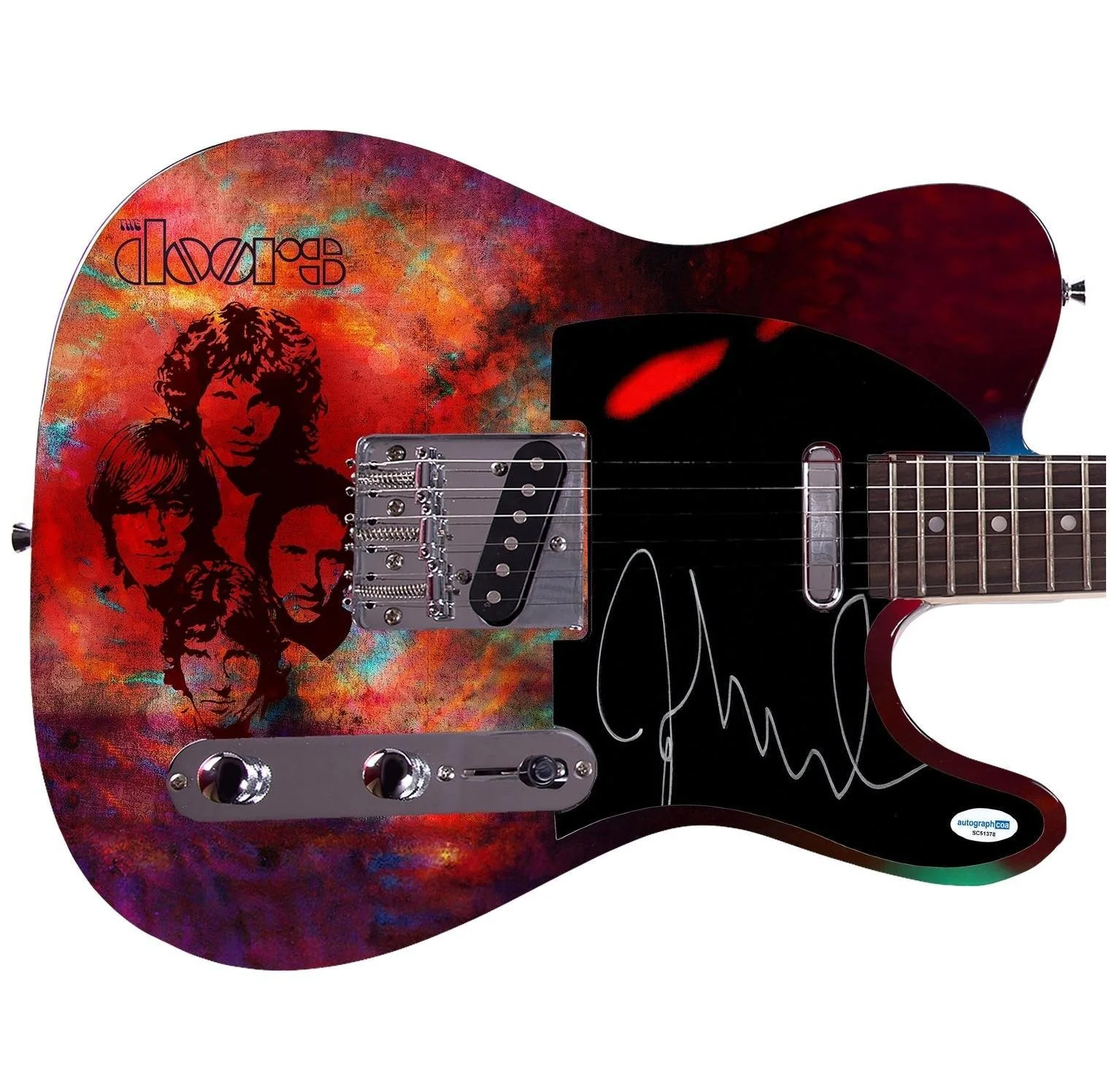 The Doors John Densmore Autographed "Psychedelic Silhouette" 1/1 Graphics Guitar, image 2
