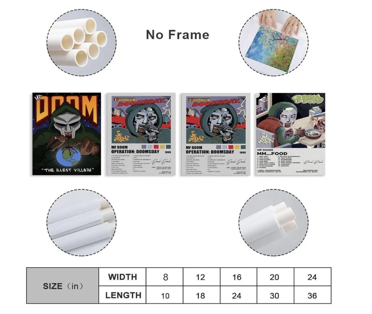 MF Doom 4 PCS Album Poster Music Canvas Wall Art 08x10inch(20x25cm), изображение 2