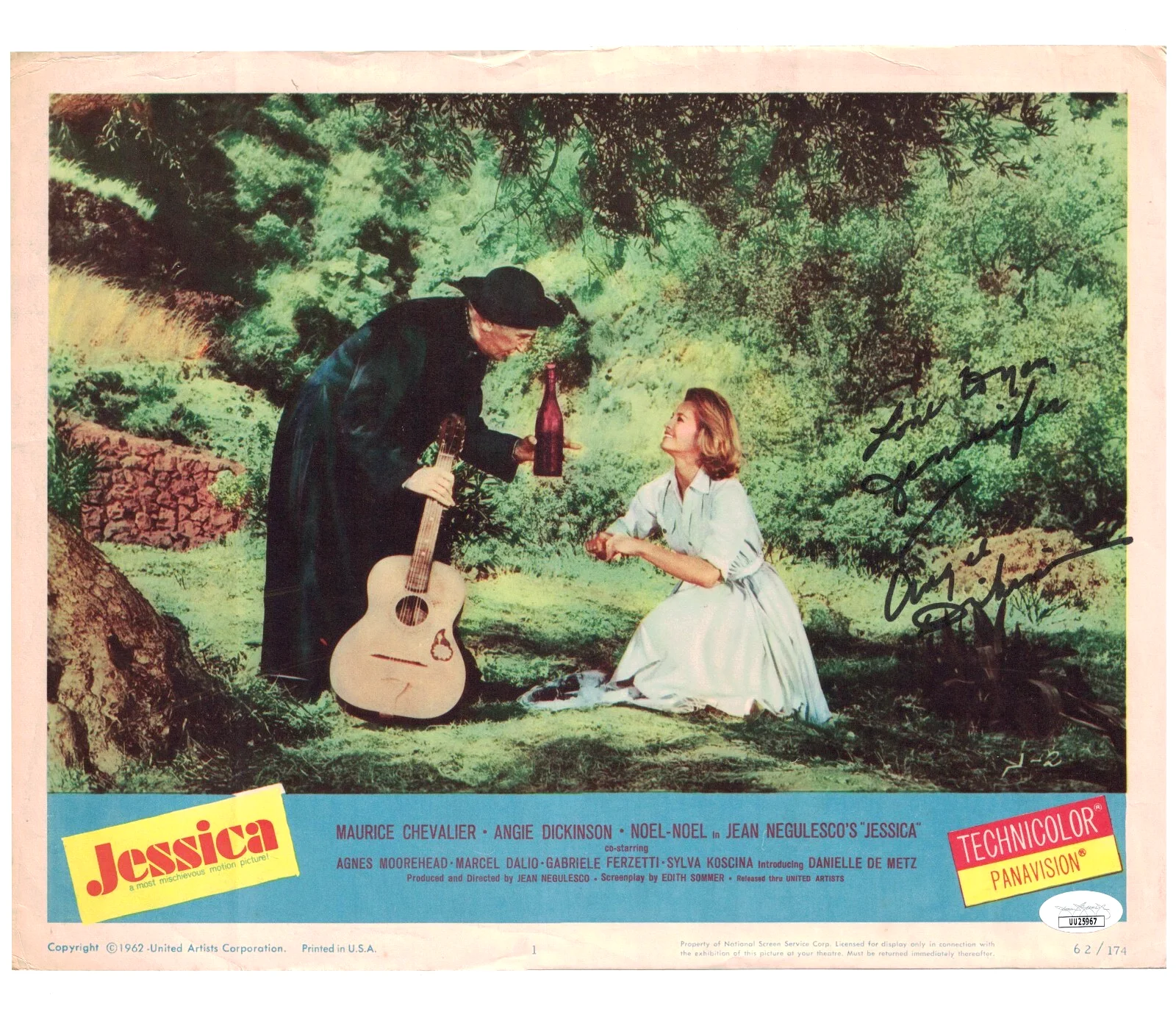 Angie Dickinson — ANGIE DICKINSON JSA Autographed 11X14 Jessica Lobby Card FREE SHIPPING! Not PSA