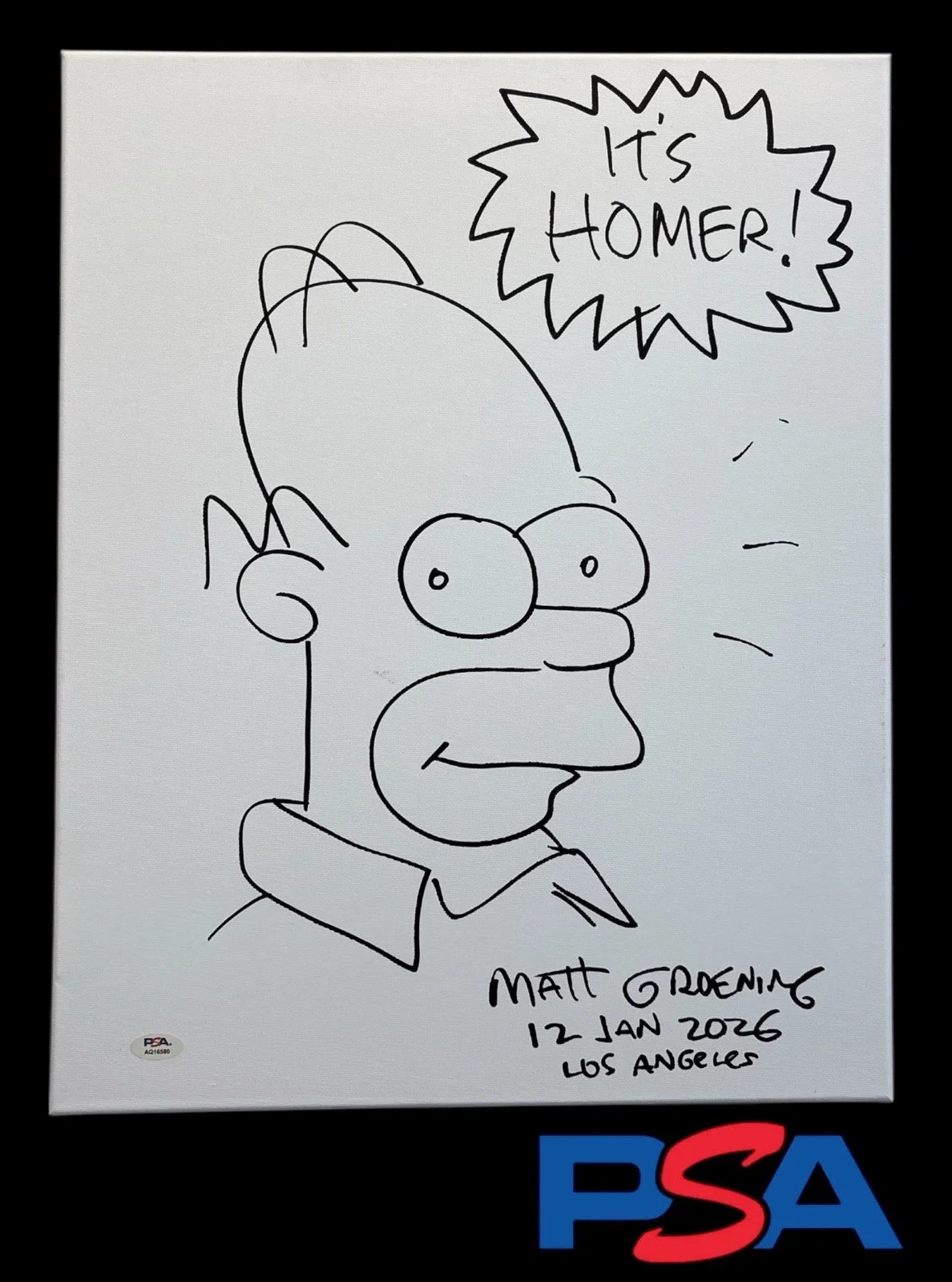 Matt Groening — Matt Groening Signed 16x20 Canvas Homer Simpson Sketch PSA/DNA LOA 10 AUTO, image 2