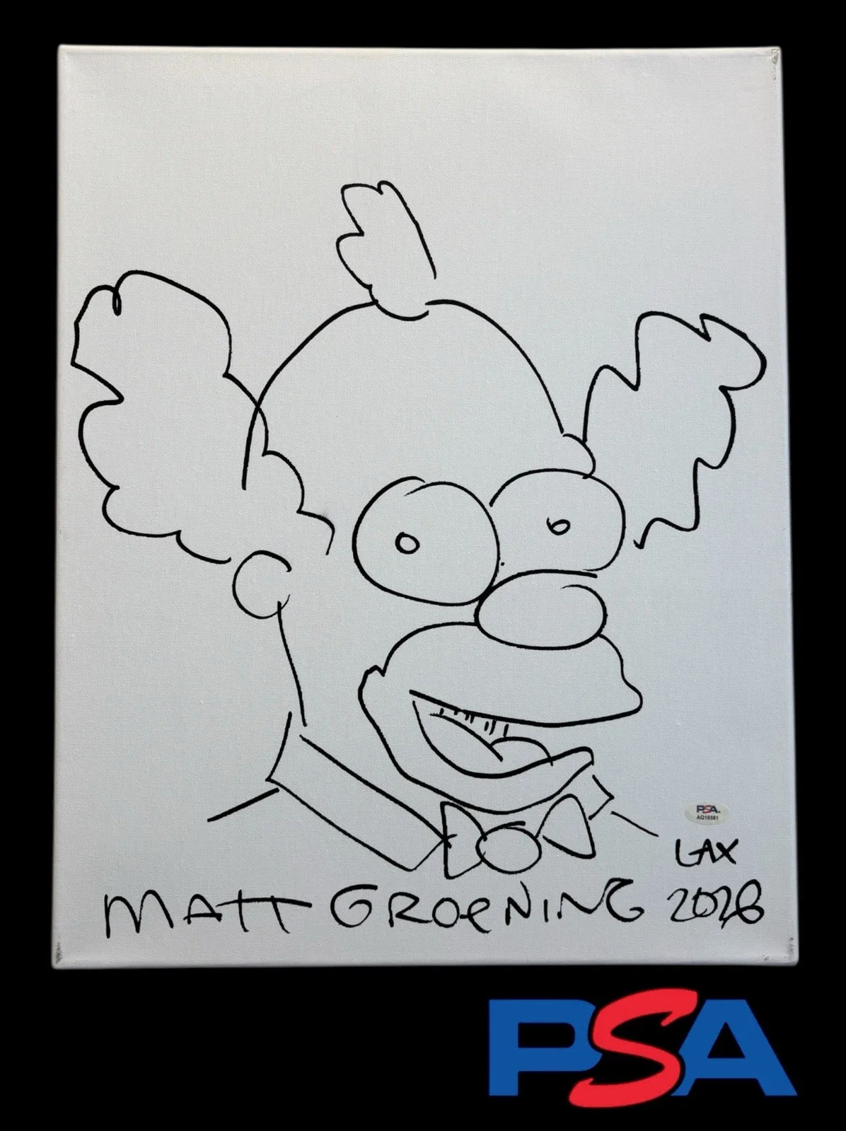 Matt Groening — Matt Groening Signed 16x20 Canvas Krusty The Clown Simpsons Sketch PSA 10 AUTO, изображение 3
