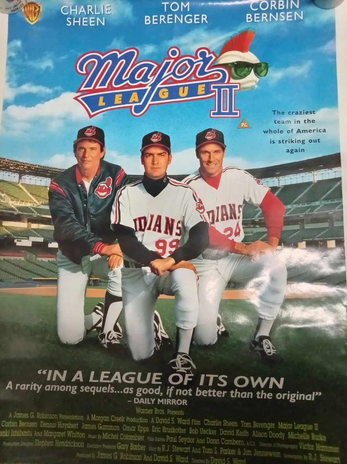 MAJOR LEAGUE 2 ONE SHEET ROLLED POSTER CHARLIE SHEEN 1994, image 2