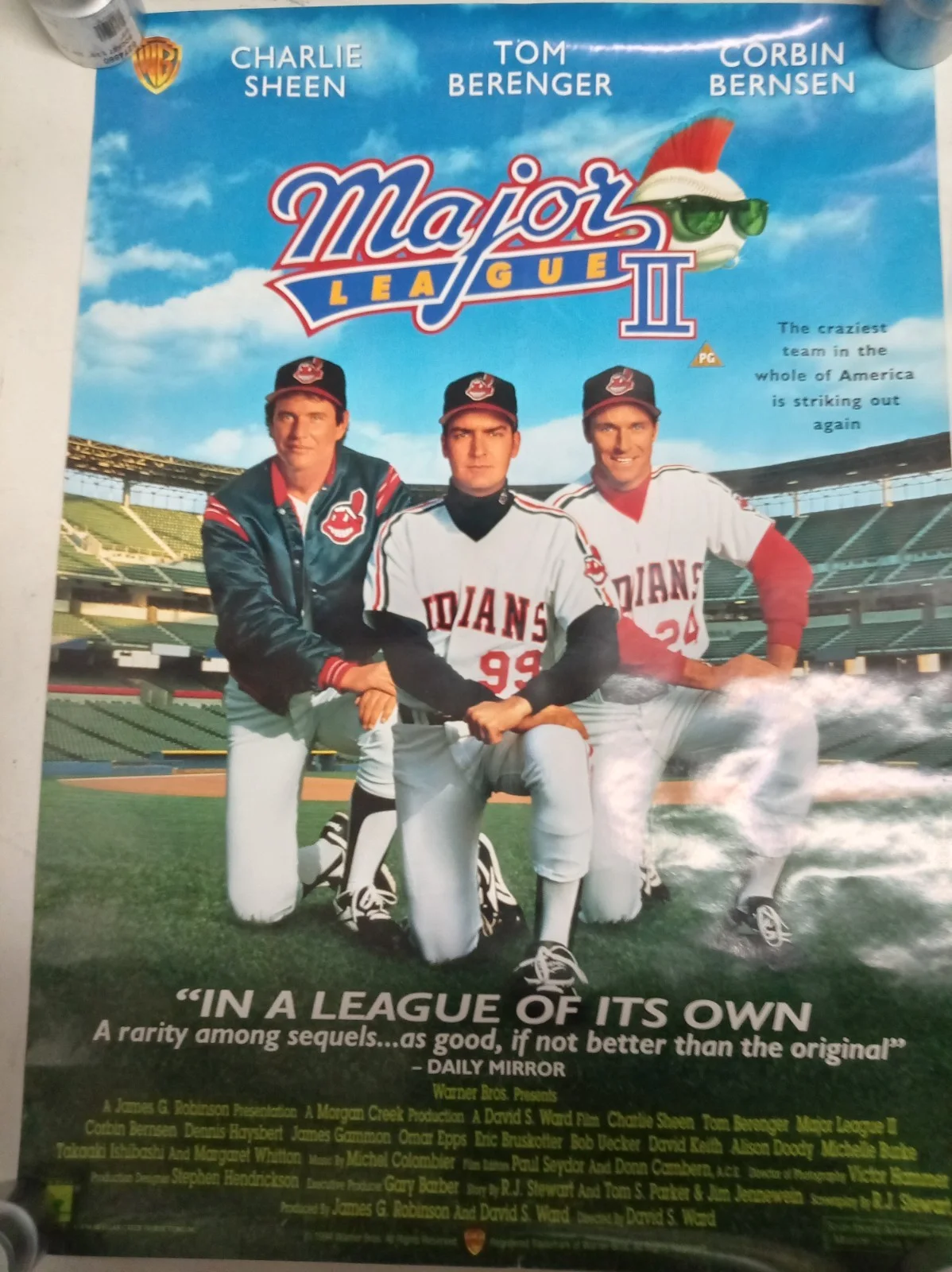 MAJOR LEAGUE 2 ONE SHEET ROLLED POSTER CHARLIE SHEEN 1994, image 3