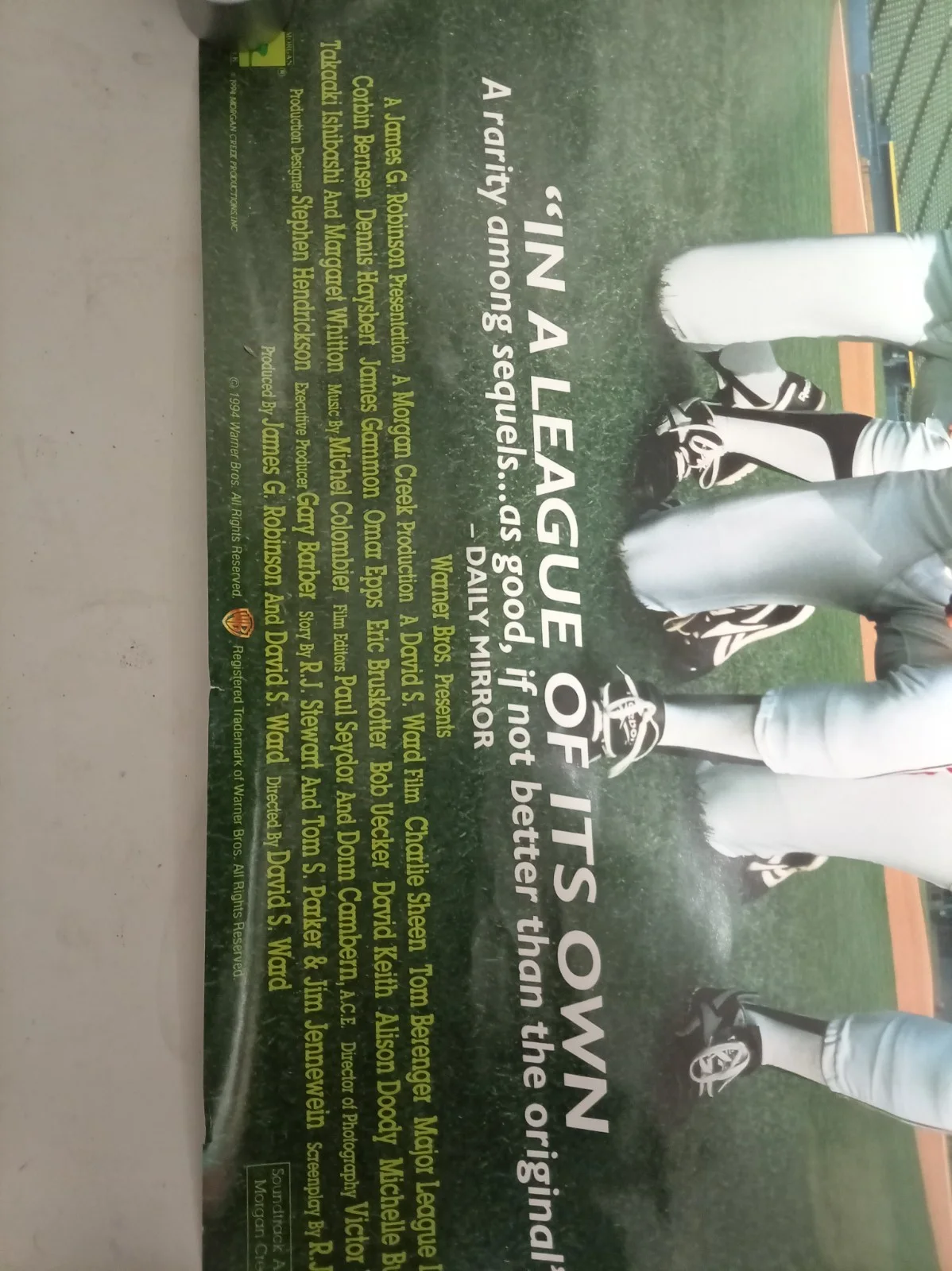 MAJOR LEAGUE 2 ONE SHEET ROLLED POSTER CHARLIE SHEEN 1994, image 4