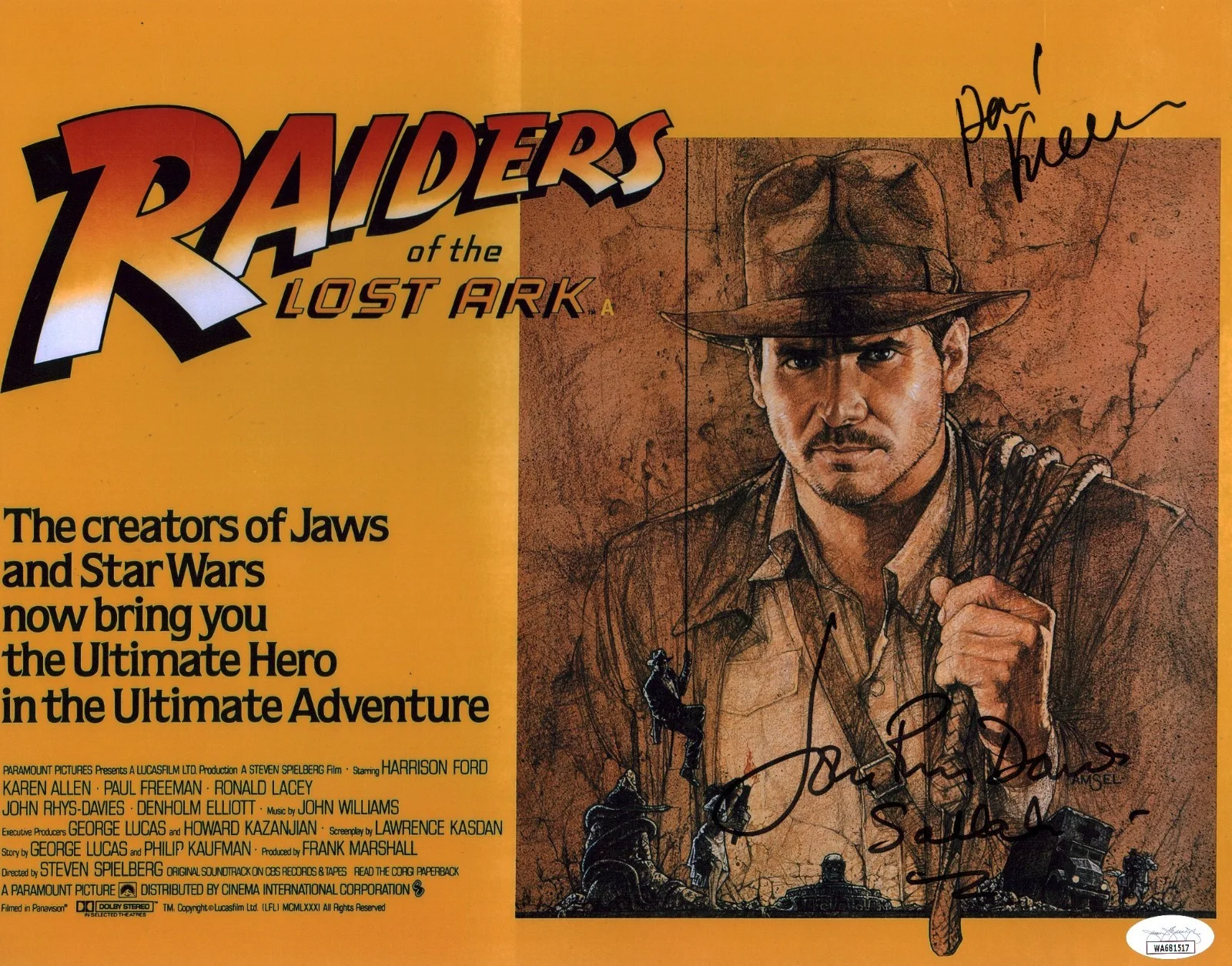 Paul Freeman, John Rhys-Davies — Indiana Jones 11x14 Signed Photo Poster John Rhys-Davies Paul +1 JSA Cert Auto