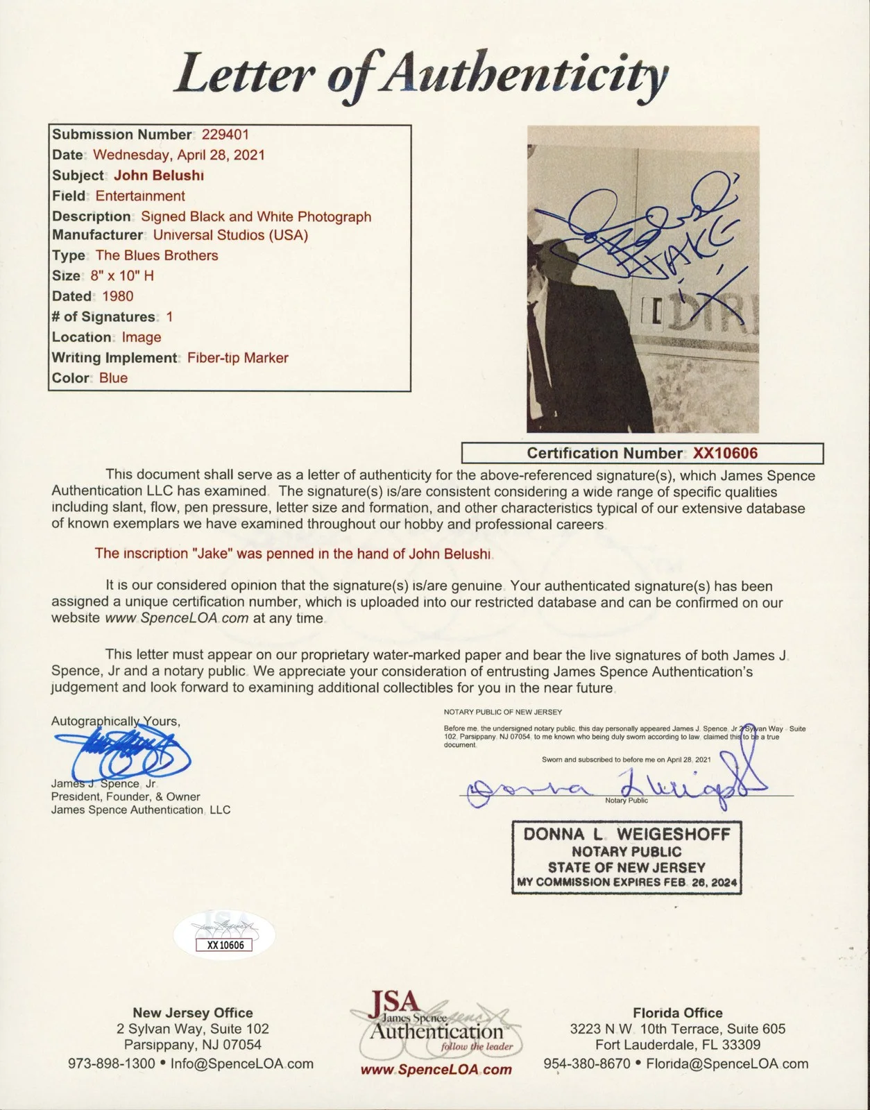 John Belushi, Dan Aykroyd — John Belushi & Dan Aykroyd The Blues Brothers Signed 8x10 Photo JSA BAS, image 3