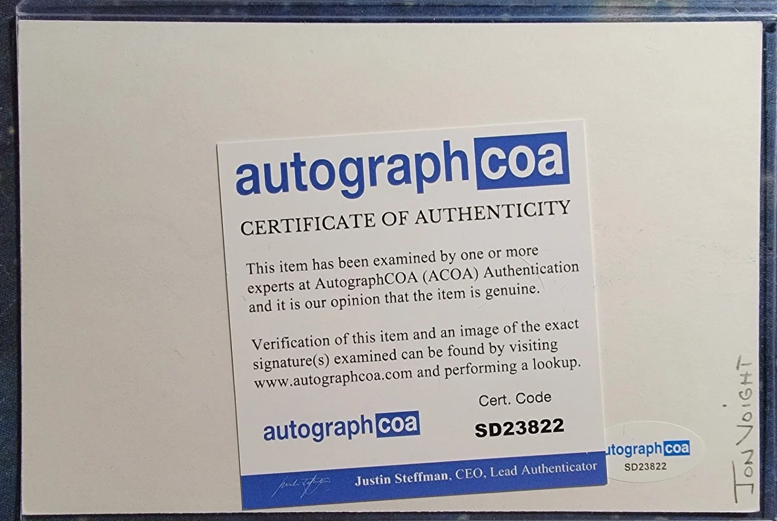 Jon Voight — Jon Voight Authentic Signed Index Card W/ ACOA Midnight Cowboy, image 2