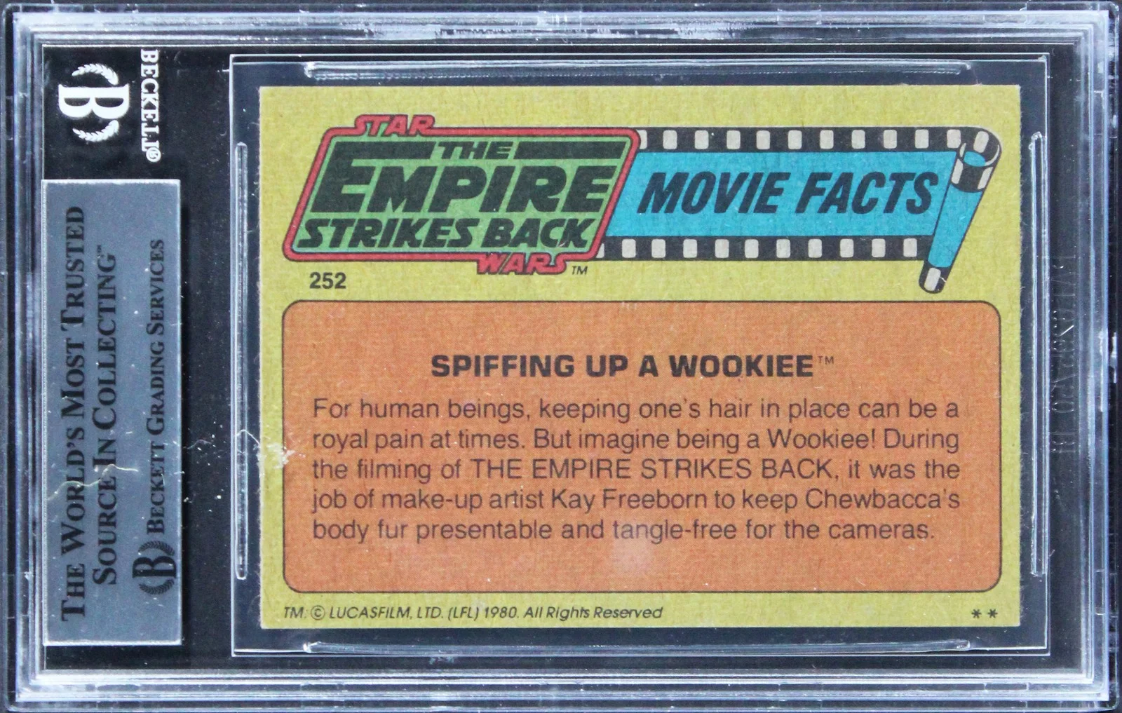Peter Mayhew, Stuart Freeborn, Kay Freeborn — (3) Peter Mayhew, Freeborn +1 Signed 1980 Star Wars ESB #252 Card BAS Slabbed, image 2