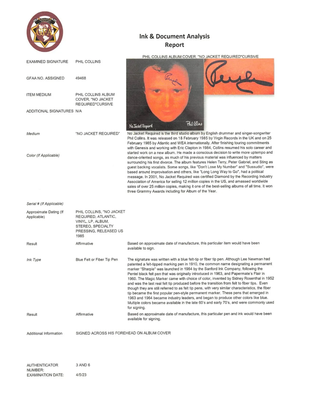 Phil Collins No Jacket Required Album Genesis Autograph Collectible, изображение 4
