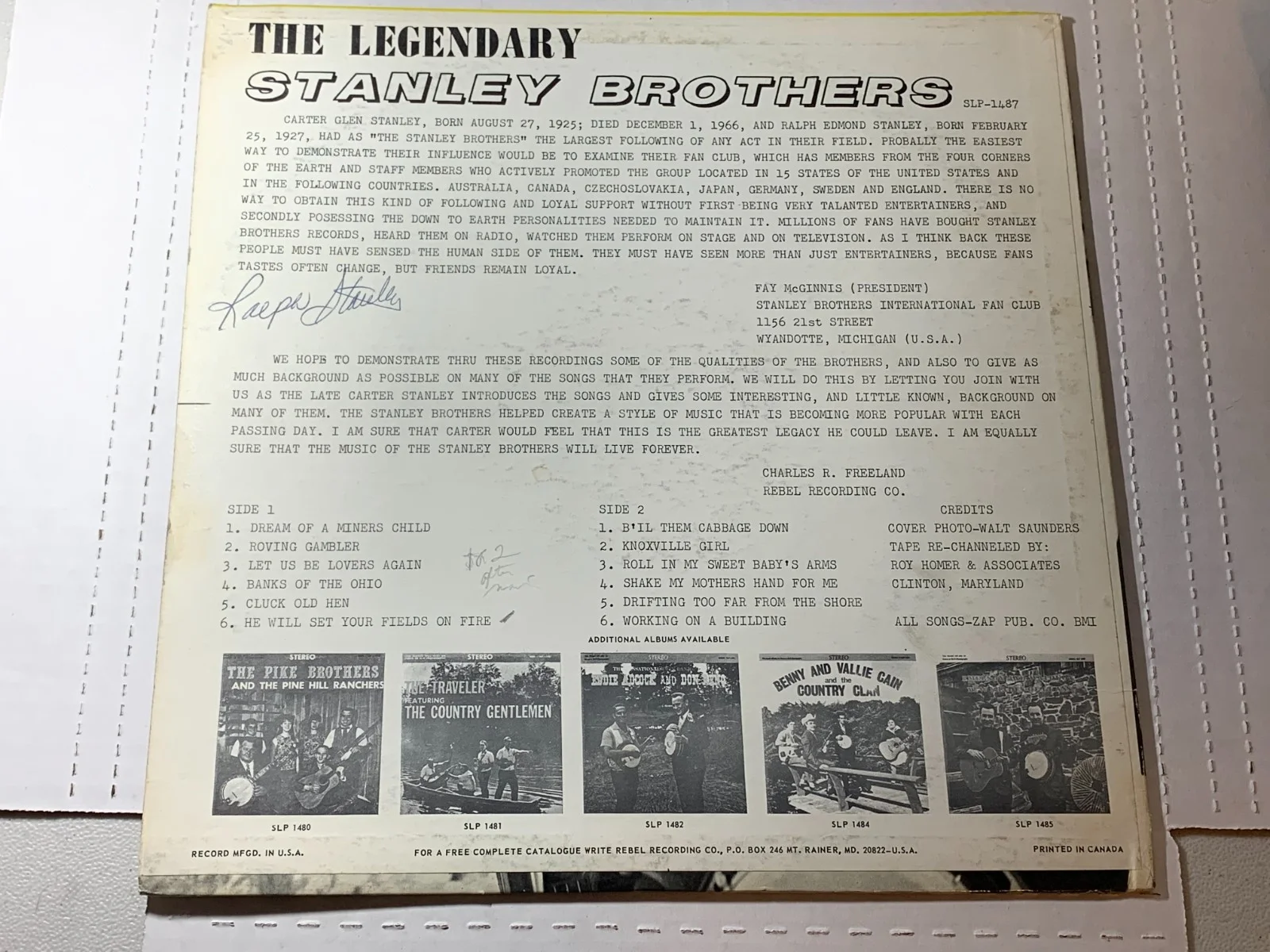 RALPH STANLEY Signed Autograph Album STANLEY BROTHERS Live Lp Bluegrass, изображение 4