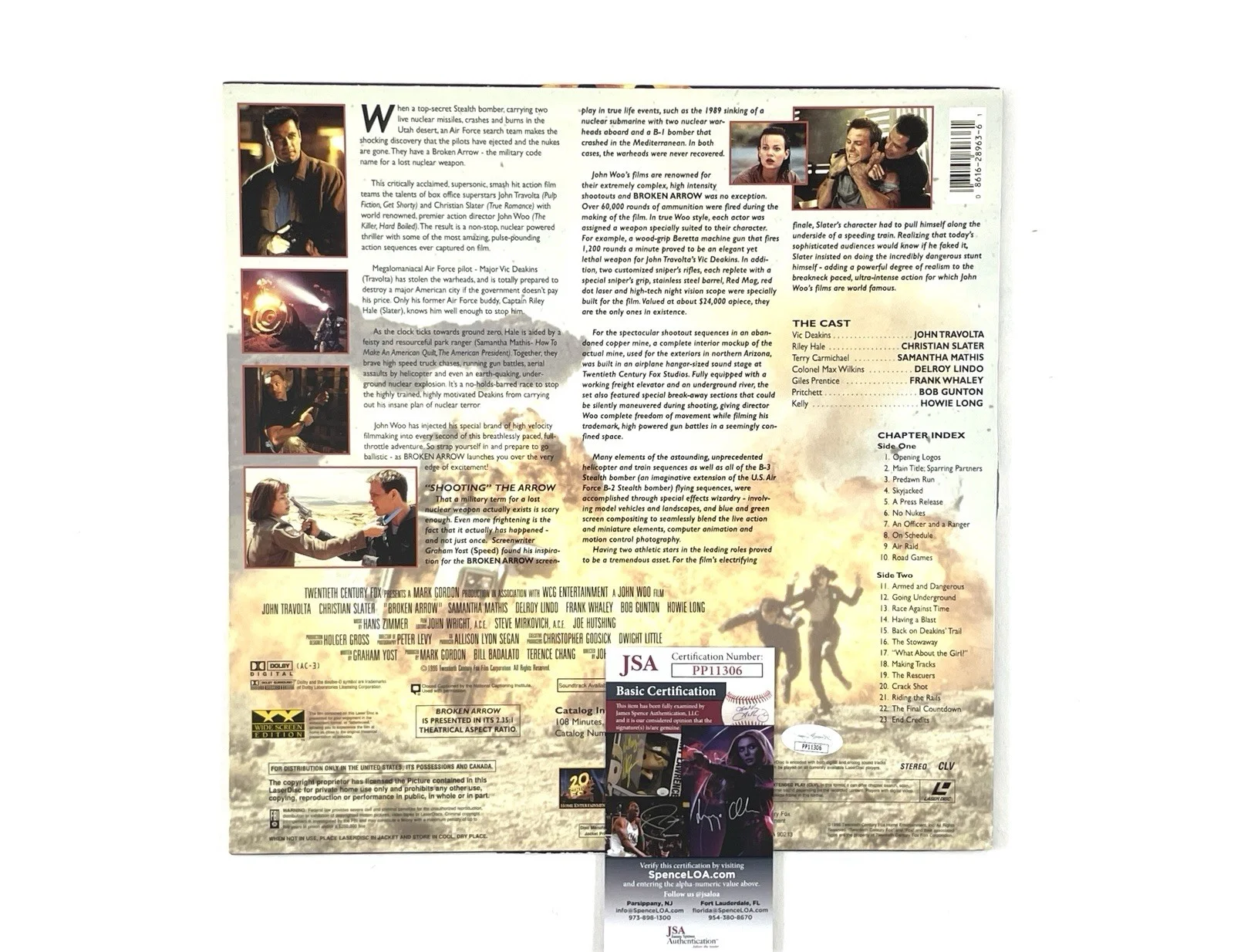 John Travolta, Christian Slater — Broken Arrow Cast Signed Movie Laserdisc John Travolta Christian Slater JSA COA, изображение 5