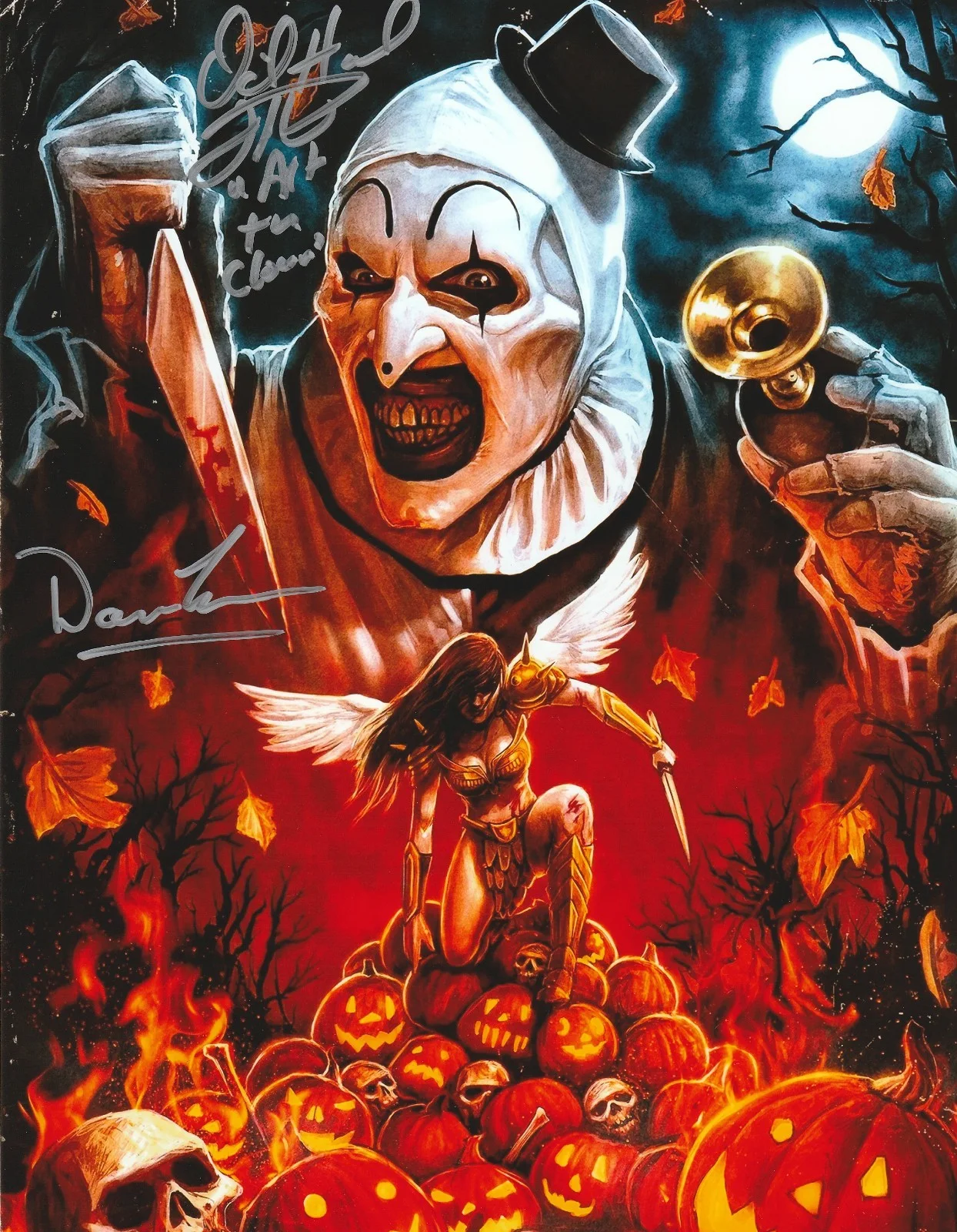 DAVID HOWARD THORNTON & DAMIEN LEONE — DAVID HOWARD THORNTON DAMIEN LEONE SIGNED 8X10 COLOR PHOTO TERRIFIER 2 AUTOGRAPH