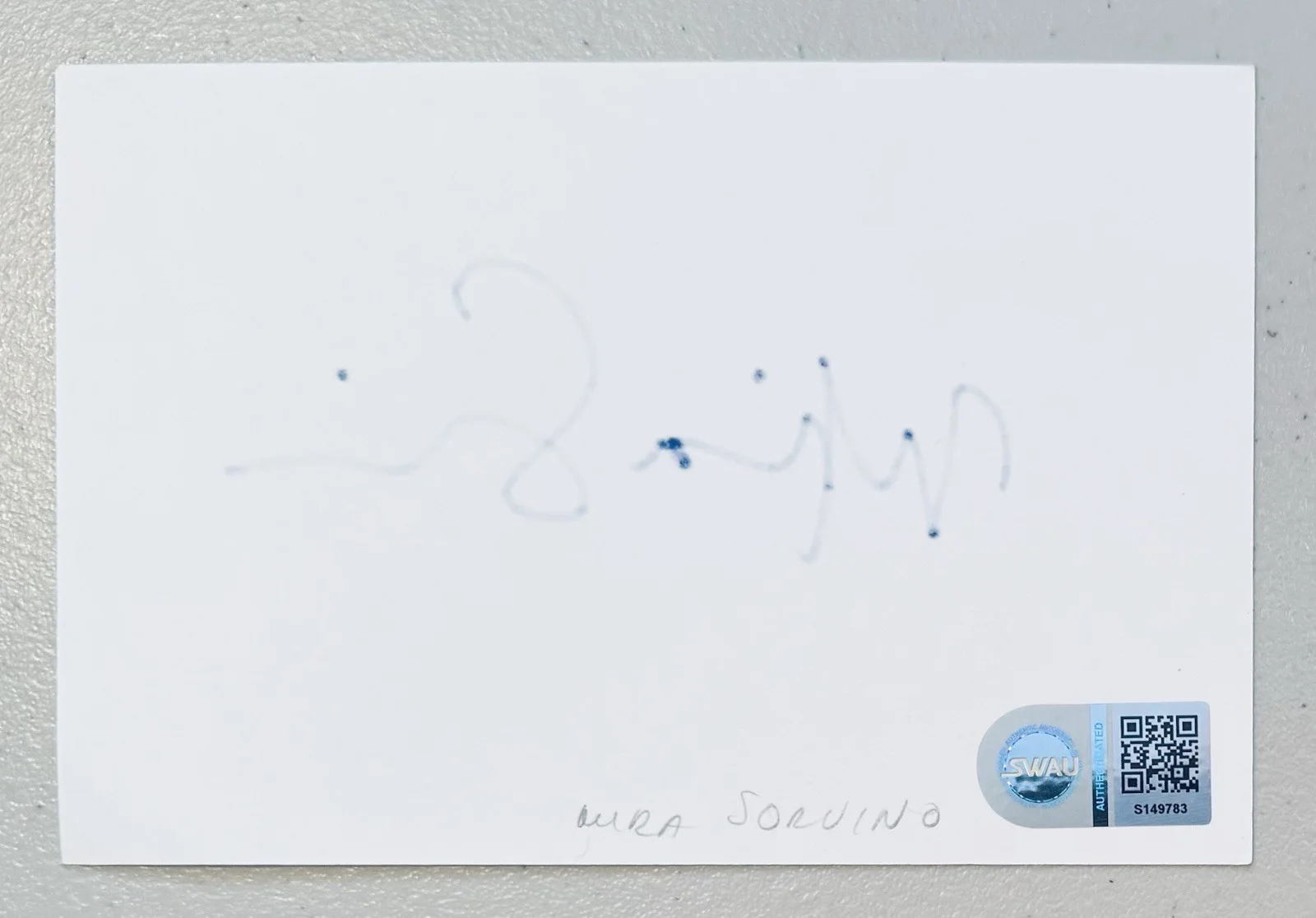 Mira Sorvino Signed Autographed 4x6 Card SWAU Authenticated Mighty Aphrodite, image 2