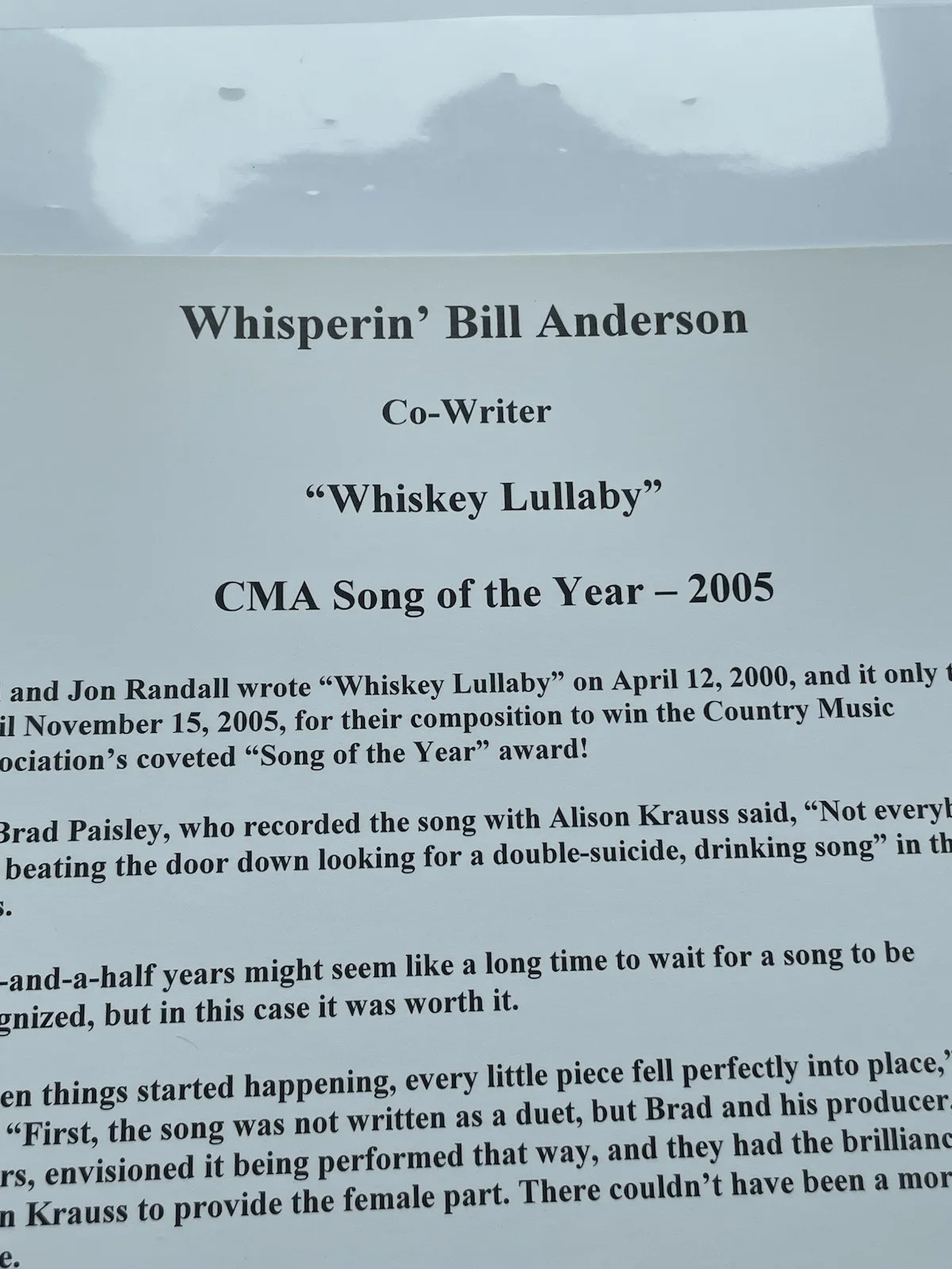 Whisperin’ Bill Anderson Autograph 8x10 Color Signed Photo Country Music RIP CMA, изображение 2