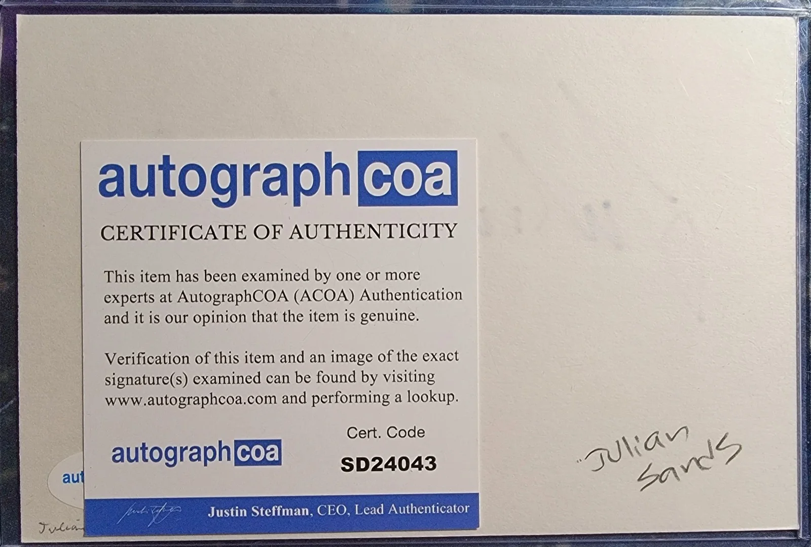 Julian Sands — Julian Sands Authentic Signed Index Card W/ ACOA Warlock Arachnophobia, image 2