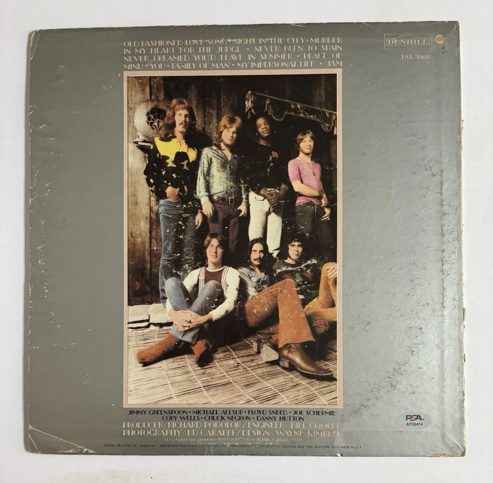 CHUCK NEGRON & MICHAEL ALLSUP Signed THREE DOG NIGHT LP Vinyl Album PSA DNA COA, изображение 4