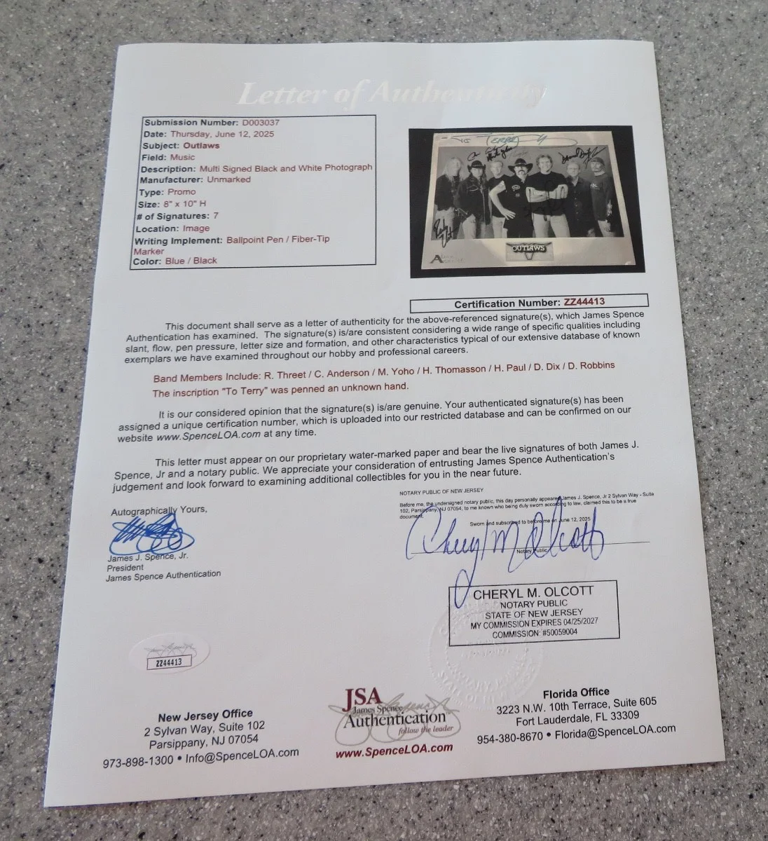 OUTLAWS BAND SIGNED 10"x8" photograph, Rockpalast VHS, '05 ticket stub **JSA**, image 3