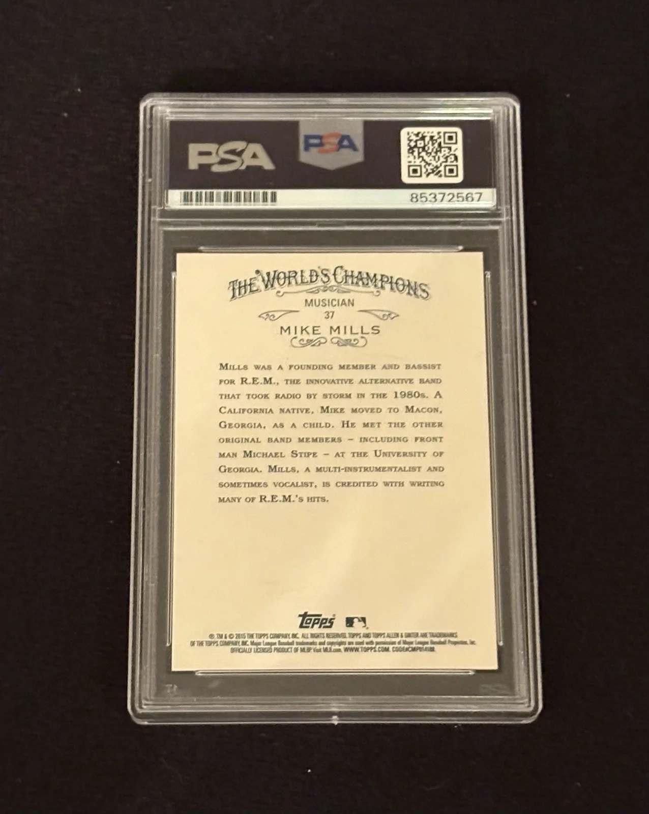 Mike Mills Autographed 2015 Topps Allen & Ginter 10th Anniversary Issue REM PSA, image 2