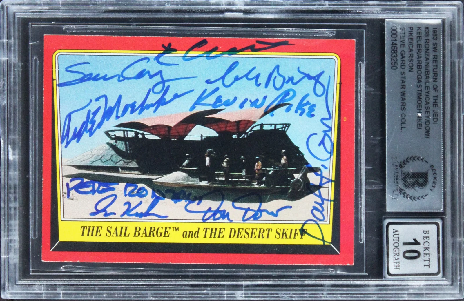 Pete Ronzani, Charlie Bailey, Don Dow, Ira Keeler, Dave Carson, R — (9) Ronzani +8 Signed 1983 Star Wars ROTJ #38 Card Auto Graded 10! BAS Slabbed