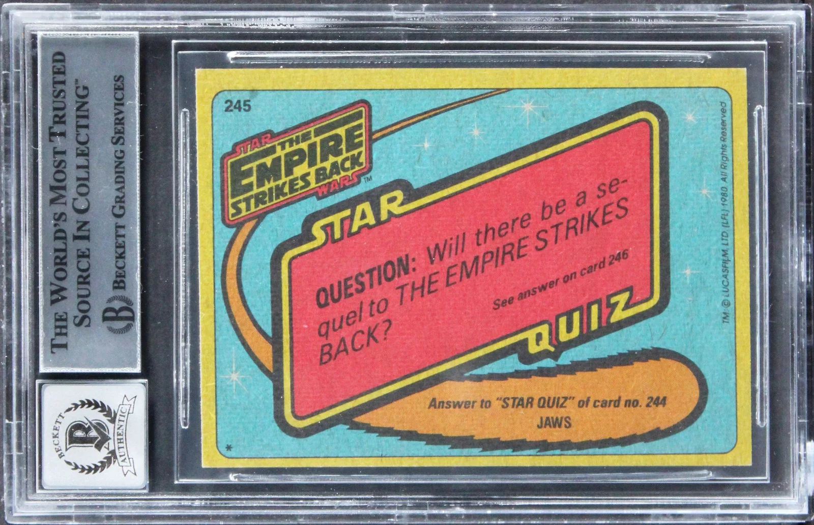 Brian Archer, Digby Milner, Ron Punter, Bill Hargreaves, Roger Ni — (12) Archer +11 Signed 1980 Star Wars ESB #245 Card Auto Grade 10! BAS Slabbed, изображение 2