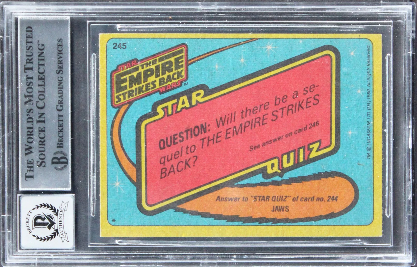 Brian Archer, Digby Milner, Ron Punter, Bill Hargreaves, Roger Ni — (14) Archer +13 Signed 1980 Star Wars ESB #245 Card Auto Grade 10! BAS Slabbed, изображение 2