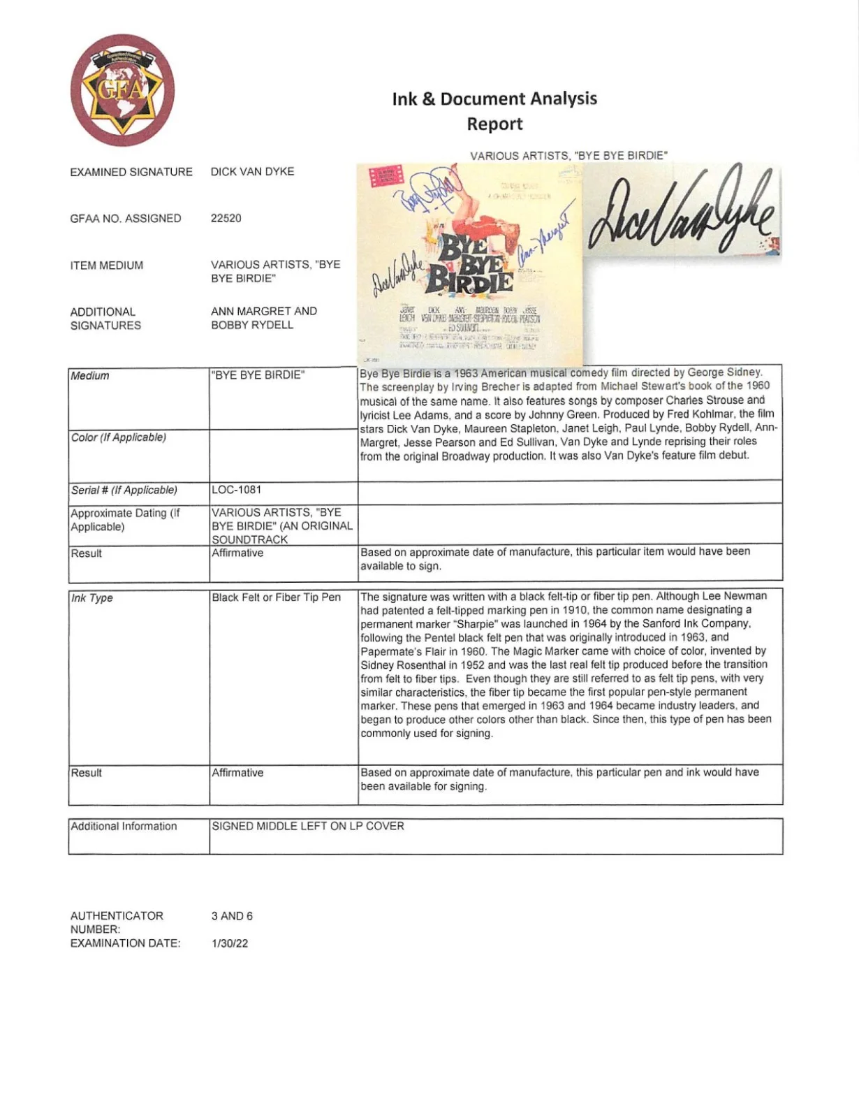 Bye Bye Birdie Signed Soundtrack Ann-Margret Dick Van Dyke Bobby Rydell, изображение 4