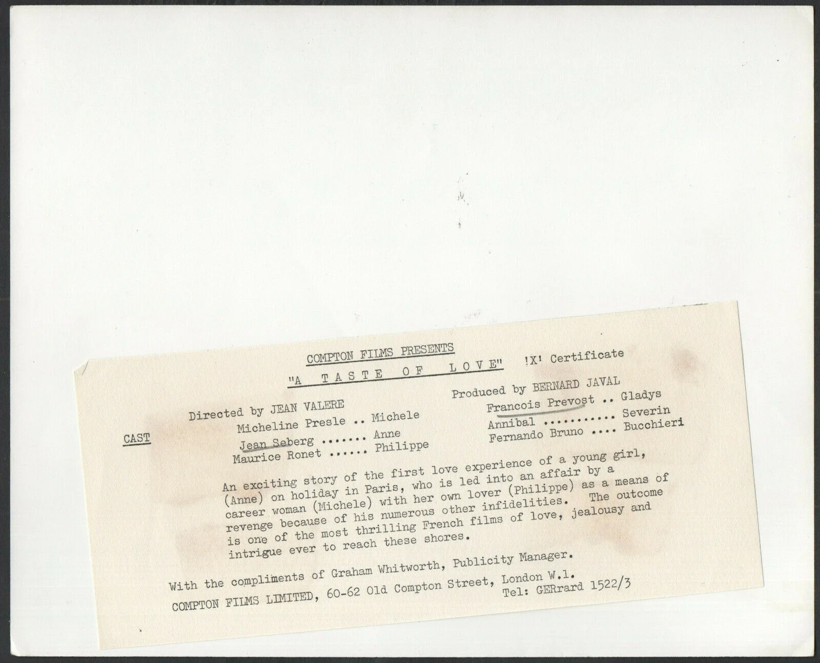A TASTE OF LOVE 1961 Jean Seberg, Francoise Prevost 10x8 STILL #7, изображение 2