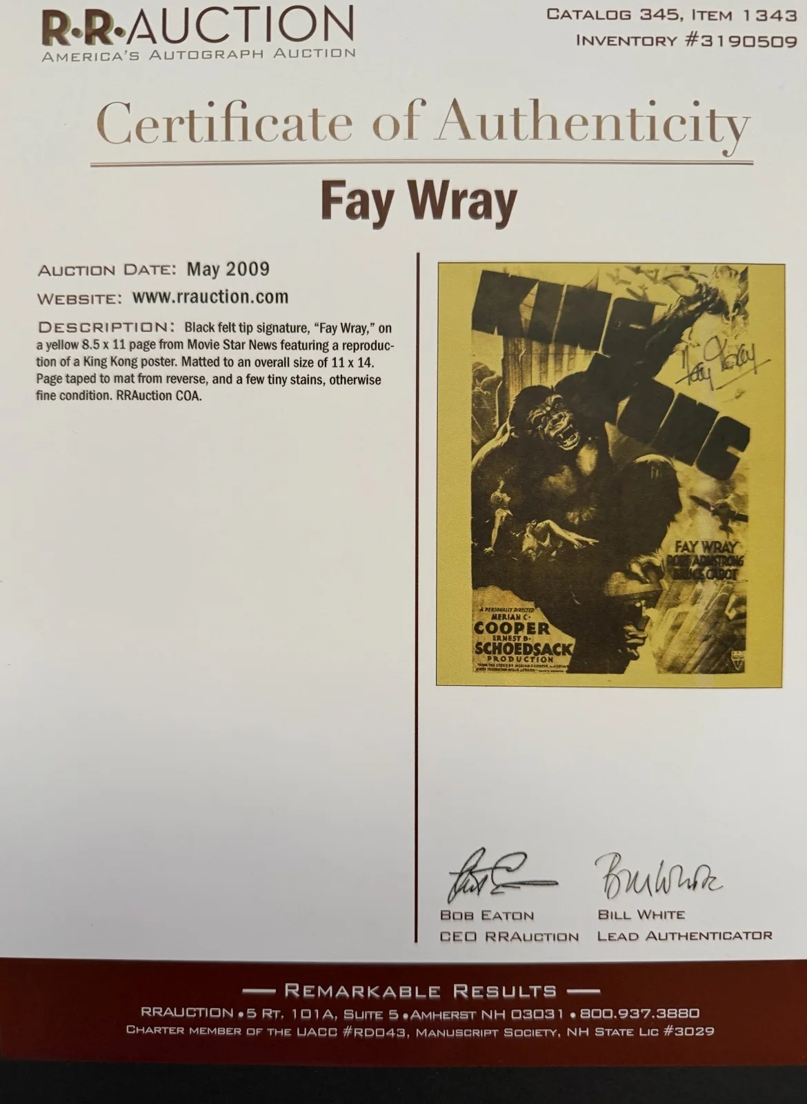 Fay Wray - King Cong Signed Photo w/ COA - RARE, image 3