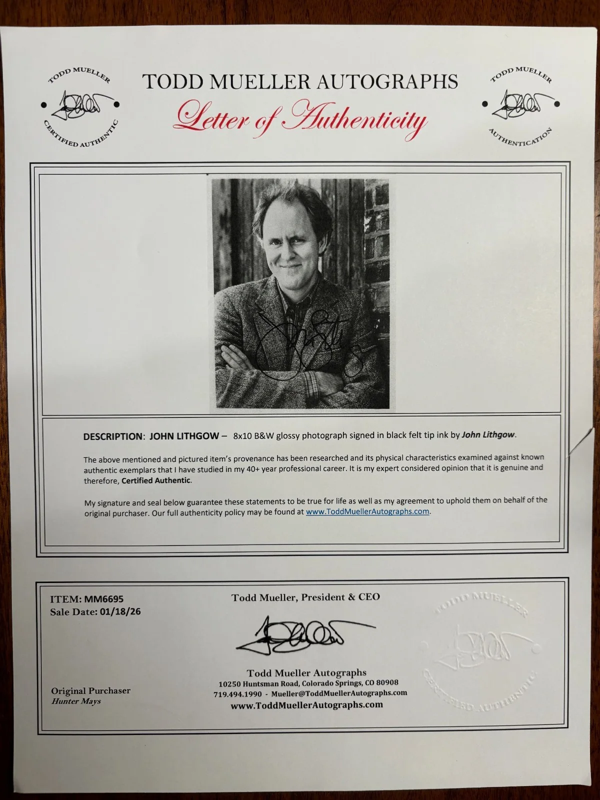 John Lithgow — Vintage John Lithgow Signed 8x10 Photo with COA Stunning Close-Up, изображение 5