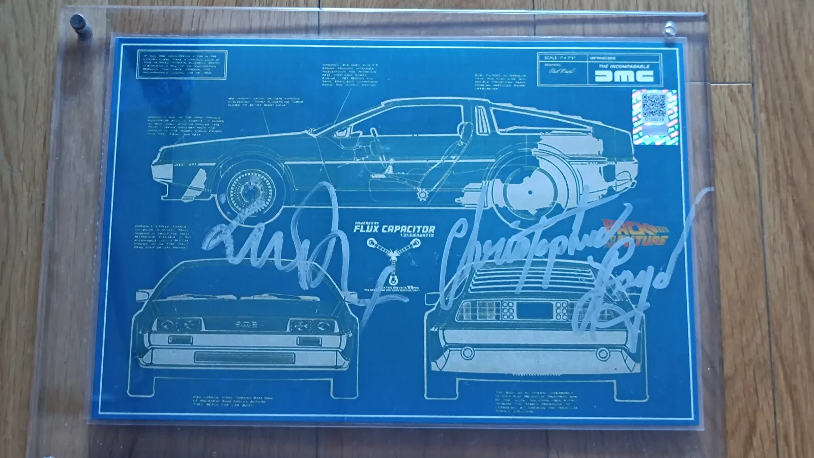 Michael J. Fox, Christopher Lloyd — 2021 USA Silver Back To The Future DeLorean Blueprint GEM BTTF Signed, image 2