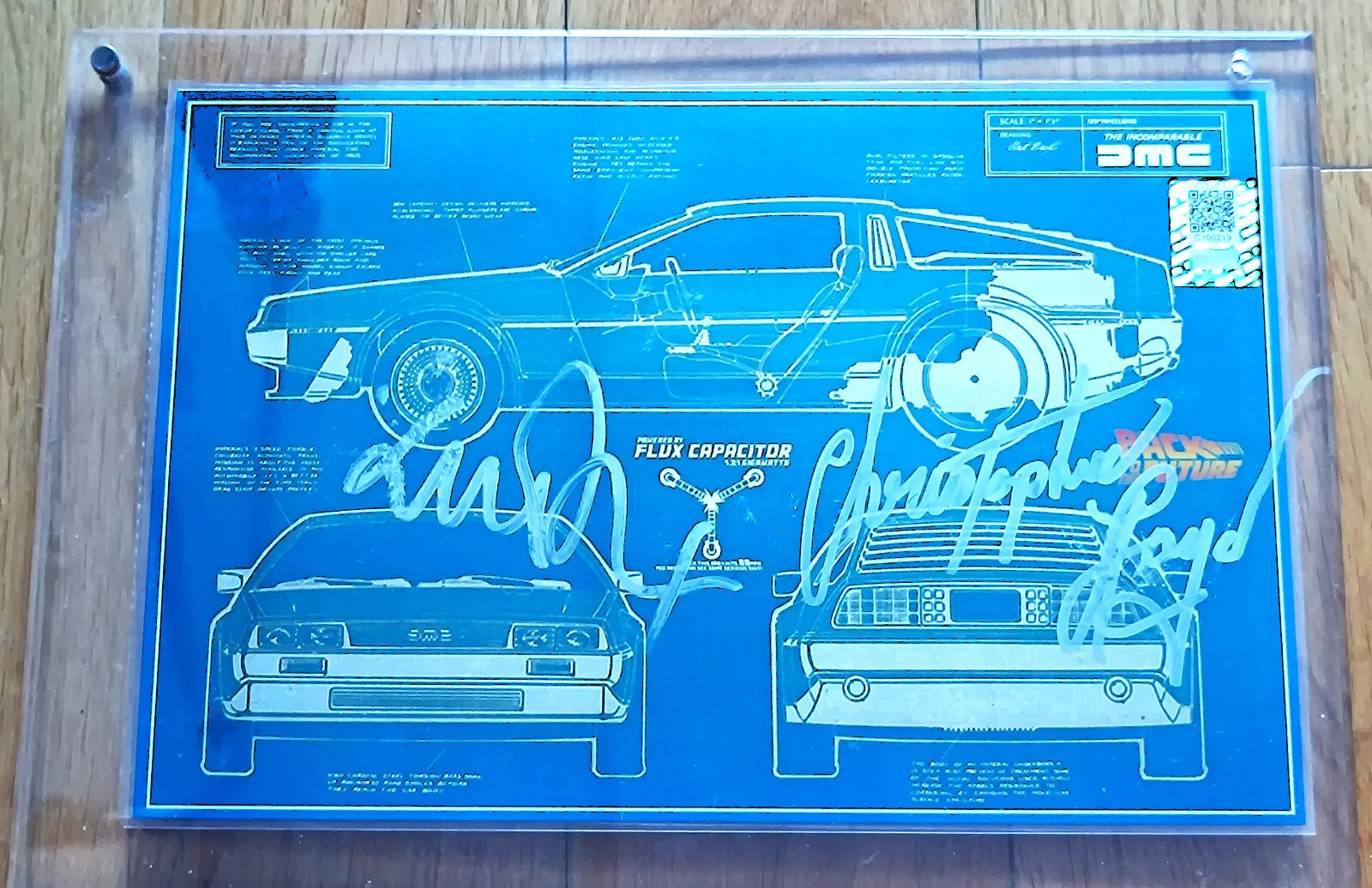 Michael J. Fox, Christopher Lloyd — 2021 USA Silver Back To The Future DeLorean Blueprint GEM BTTF Signed, image 3