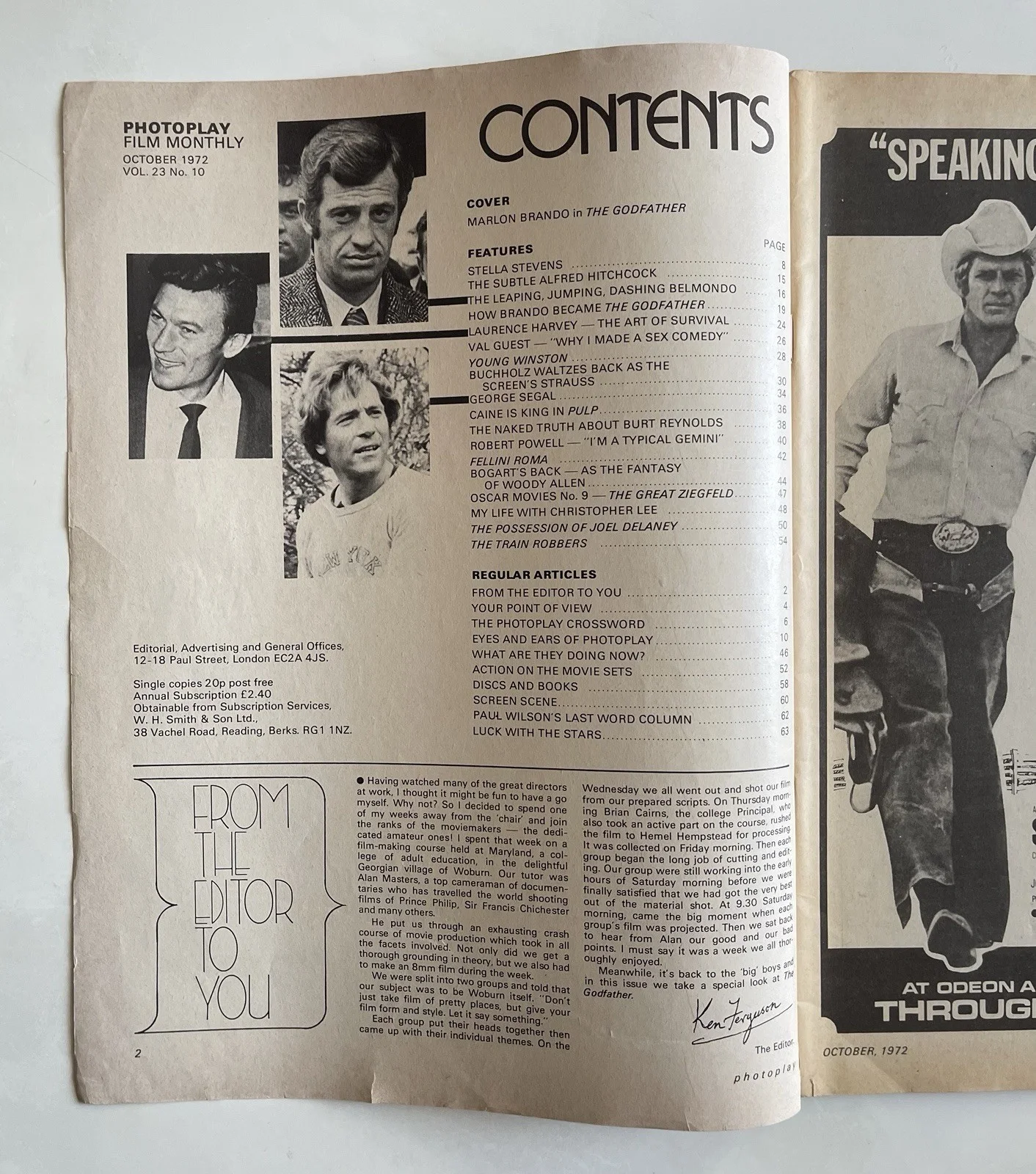 Photoplay Film Monthly Magazine October 1972 Marlon Brando The Godfather, изображение 2