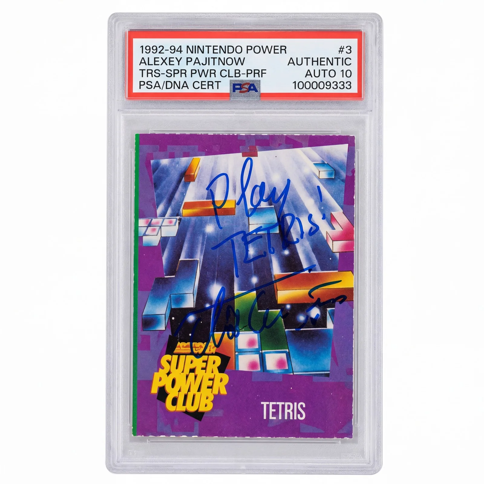 Alexey Pajitnov — 1992-94 Nintendo Power Alexey Pajitnov Tetris #3 Auto 10 Inscribed Signed PSA, image 2