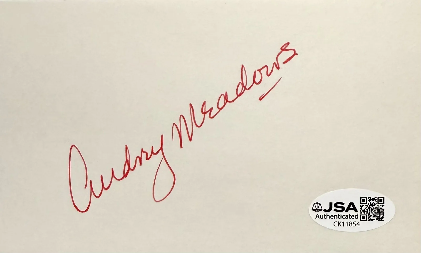 Audrey Meadows — AUDREY MEADOWS Autograph Signed 3"x 5" INDEX CARD The Honeymooners JSA CERTIFIED
