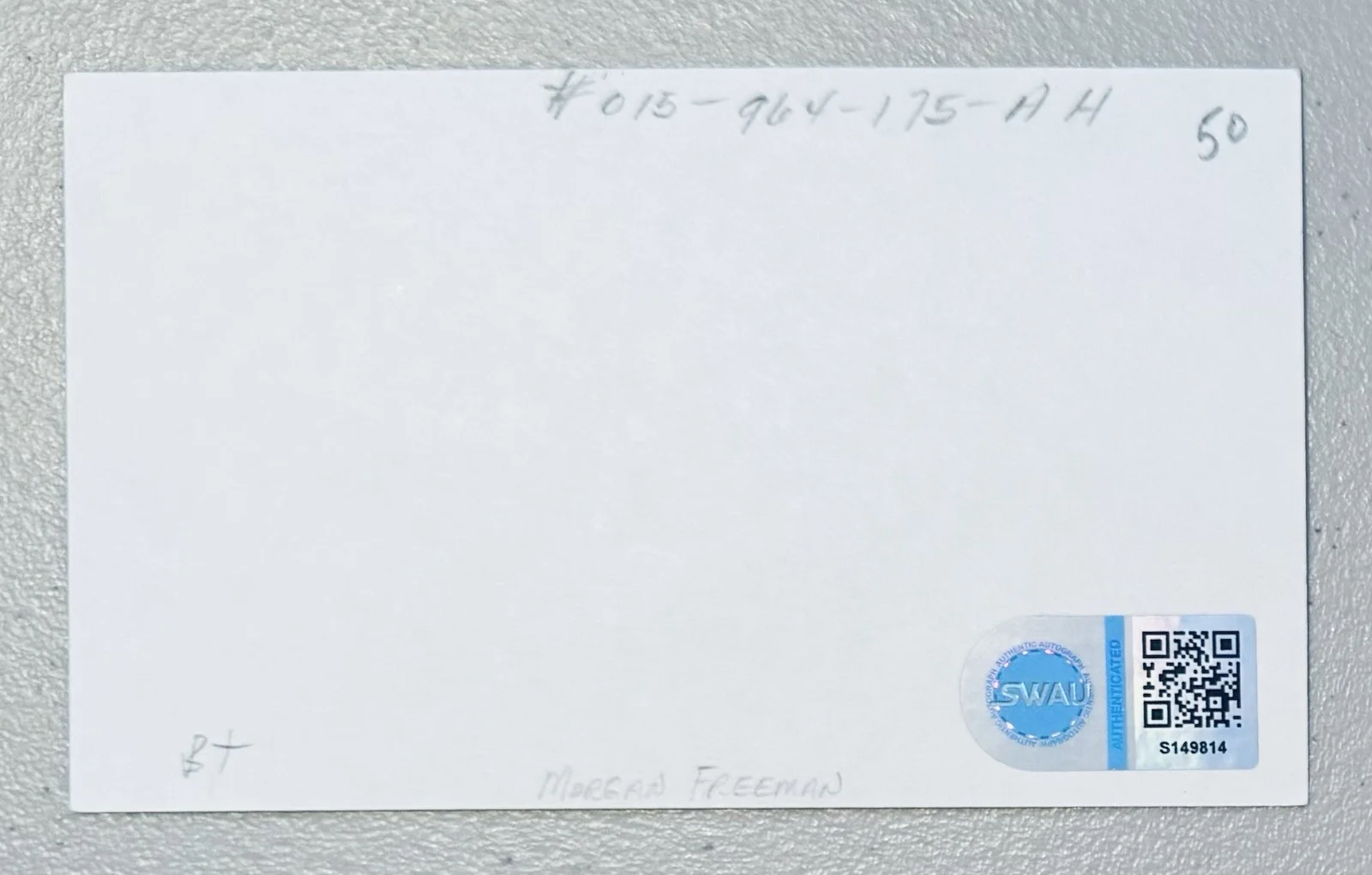 Morgan Freeman Signed Autographed 3x5 Card SWAU Authenticated Shawshank 2, image 2