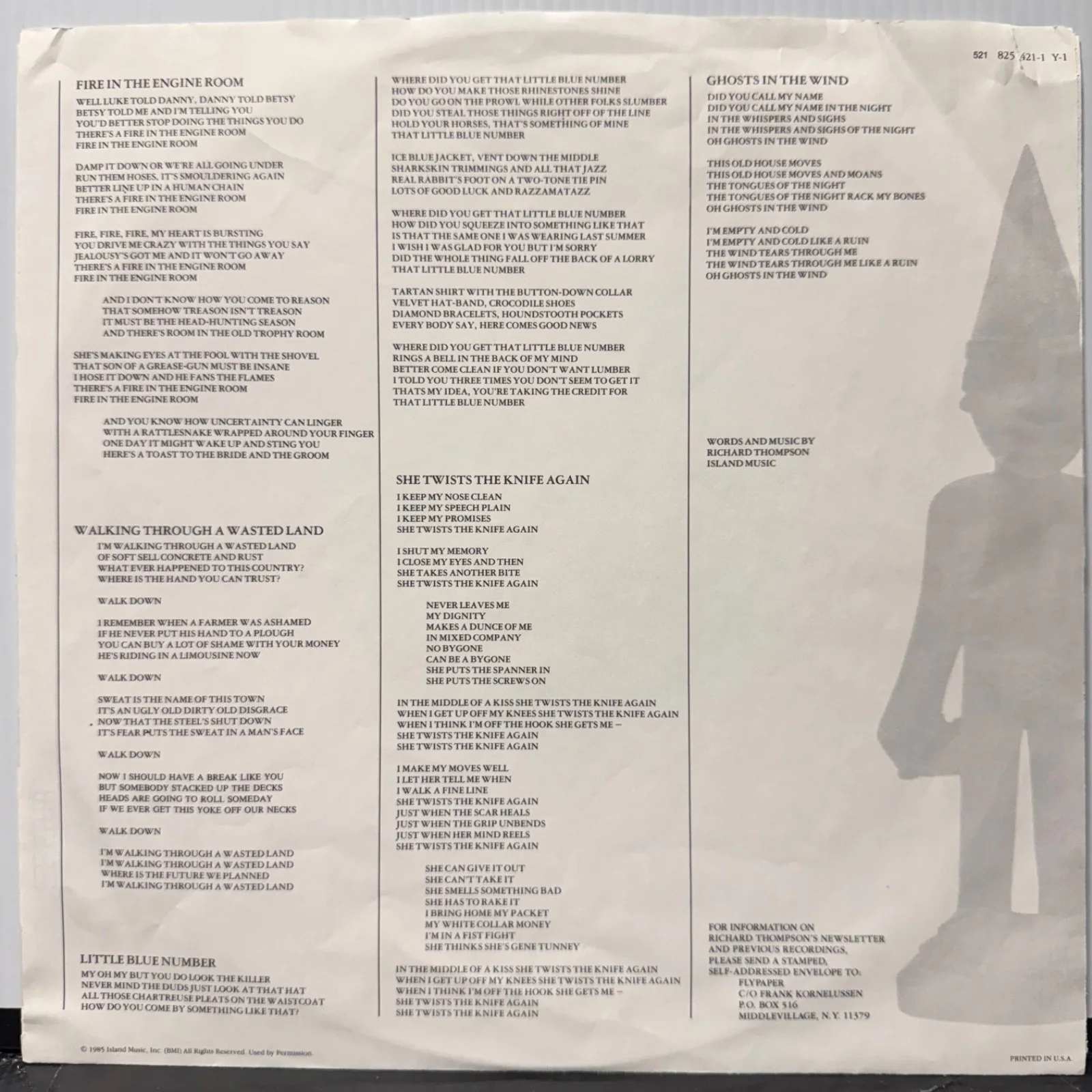 RICHARD THOMPSON "Across A Crowded Room" USA vinyl pressing AUTOGRAPHED w/inner, изображение 5
