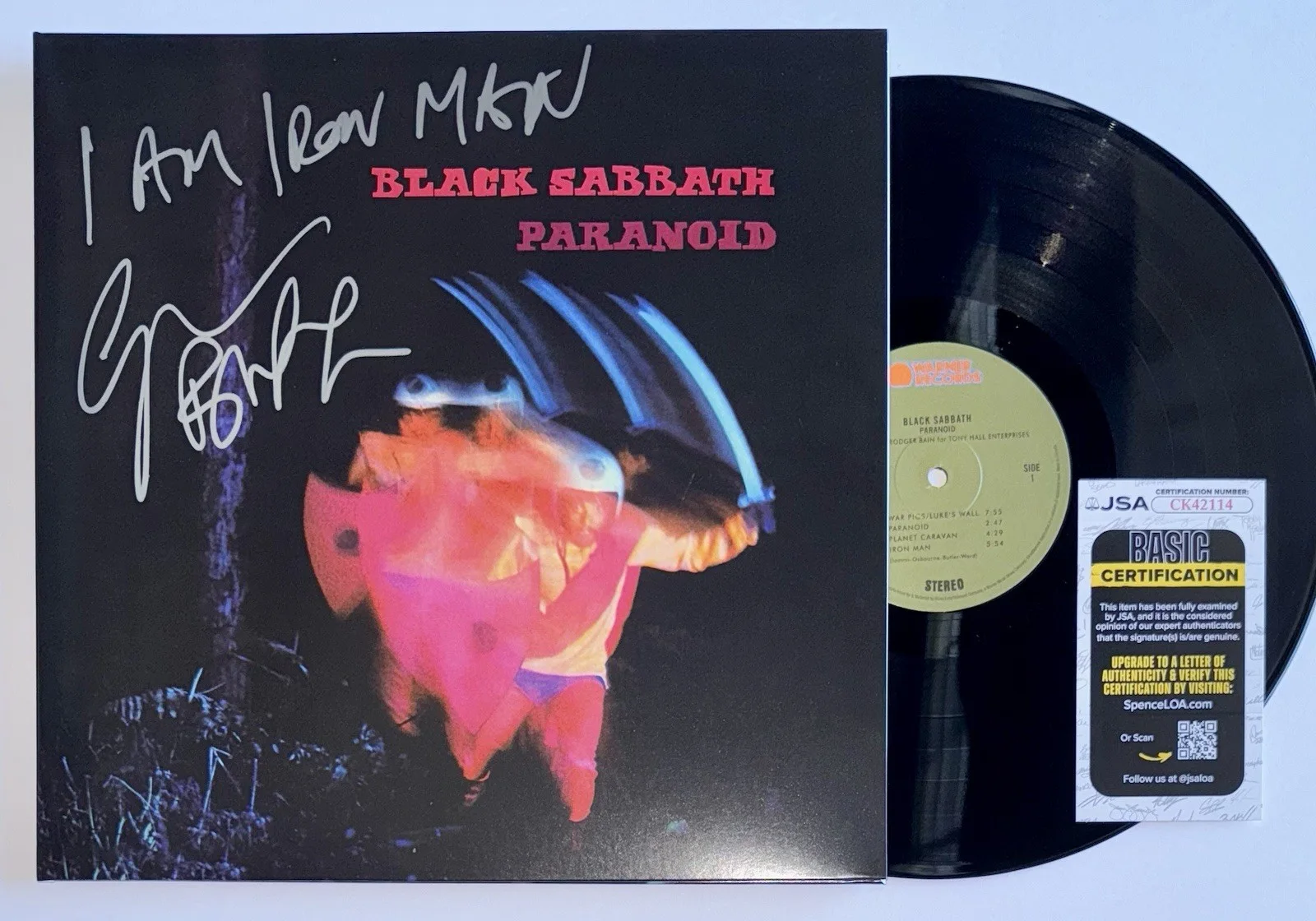 GEEZER BUTLER SIGNED BLACK SABBATH "PARANOID" VINYL ALBUM LP +JSA COA W/ INSCRIP, изображение 4
