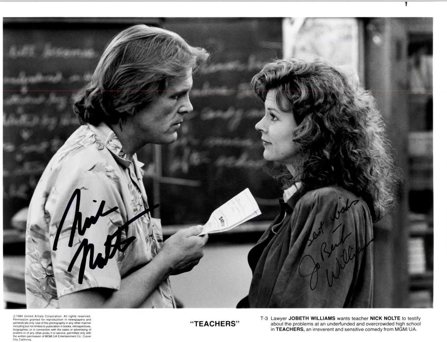 Nick Nolte — Nick Nolte & JoBeth Williams Signed Autographed "Teachers" Glossy 8x10 Photo