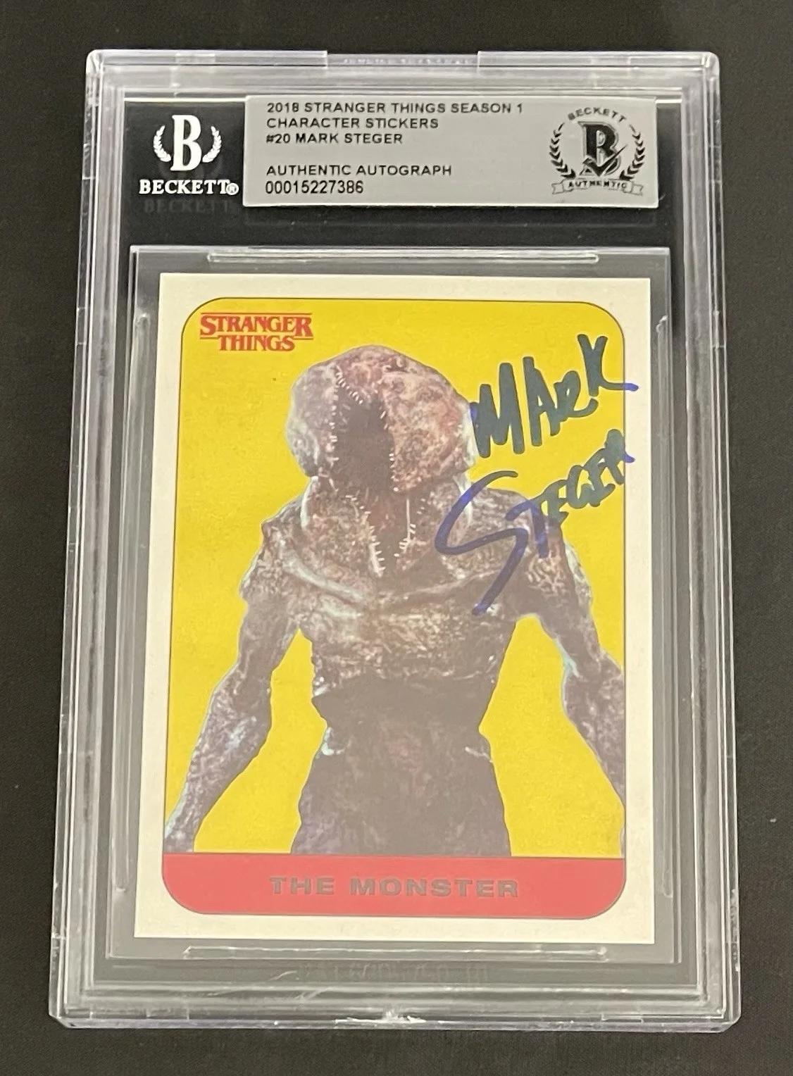 Mark Steger — Mark Steger BAS Signed #20 Stranger Things Sticker Card Autographed Slabbed 86, image 2